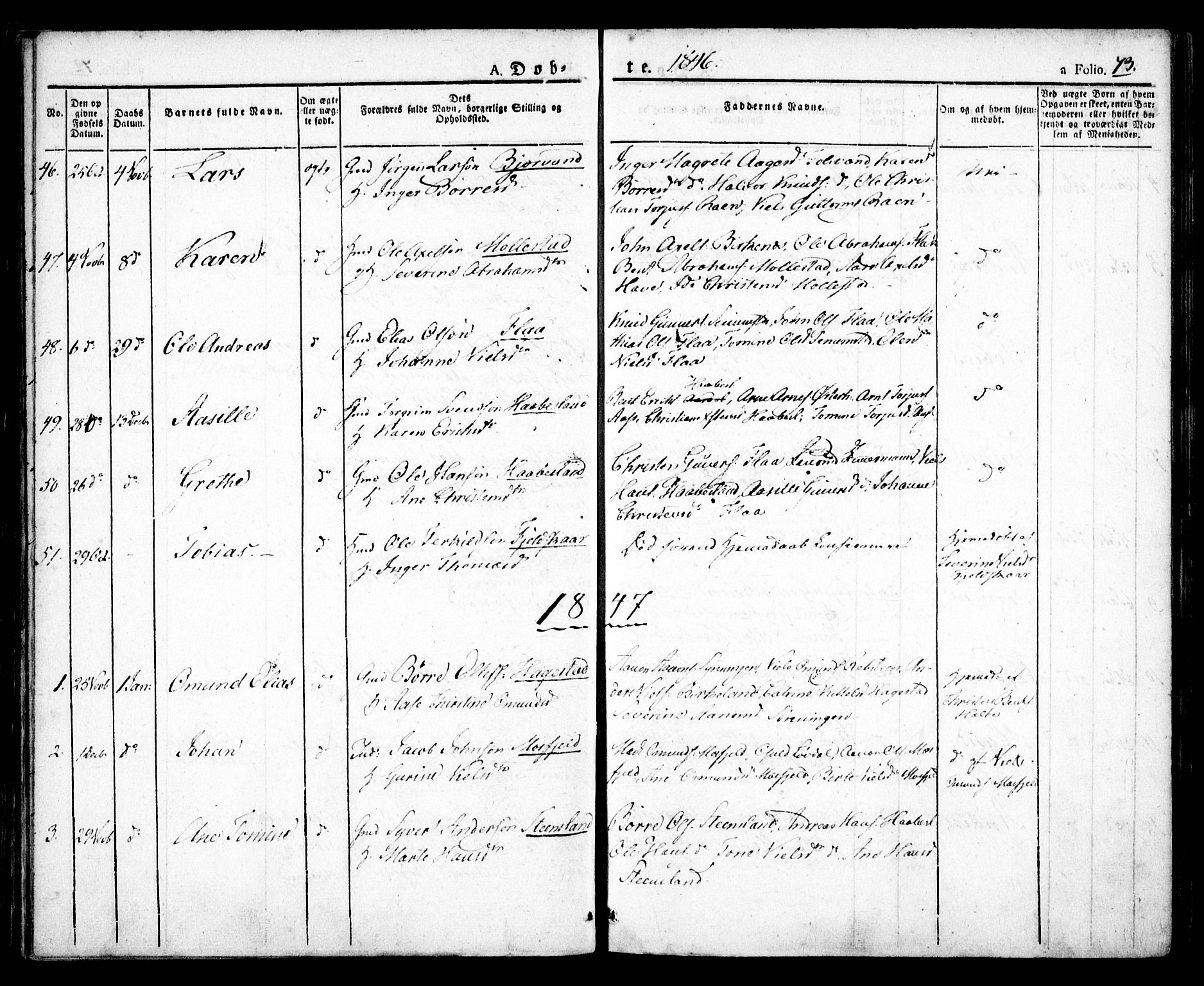 Birkenes sokneprestkontor, SAK/1111-0004/F/Fa/L0001: Parish register (official) no. A 1, 1829-1849, p. 73
