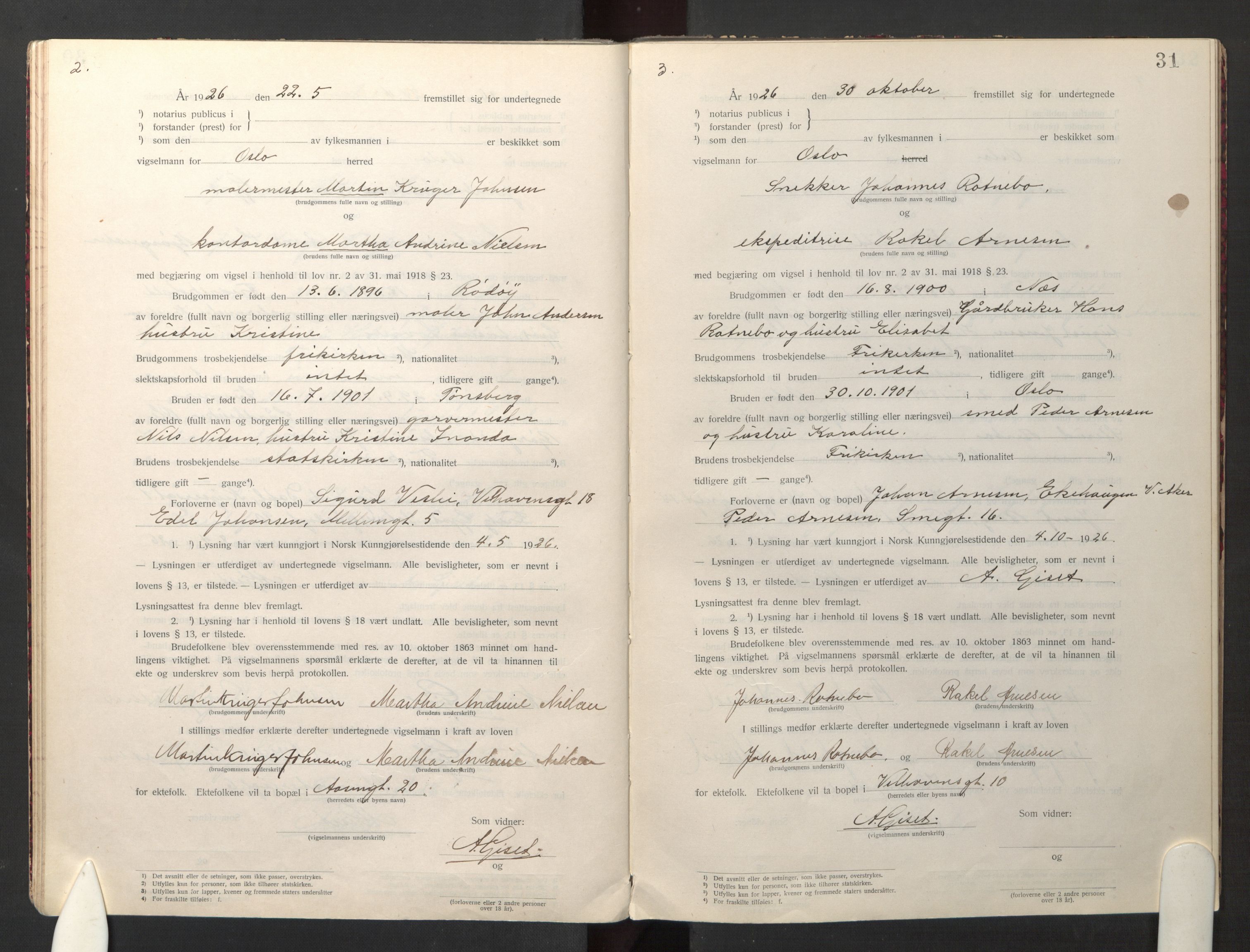 Den evangelisk-lutherske frikirke østre menighet, Oslo, AV/SAO-PAO-0245/F/L0005: Marriage register (dissenter) no. 5, 1920-1941, p. 31