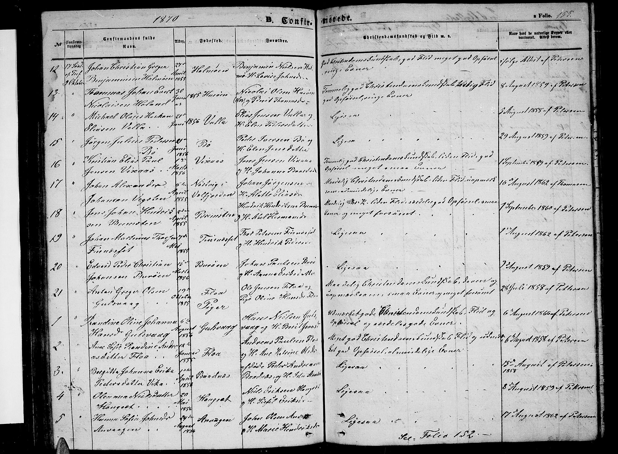 Ministerialprotokoller, klokkerbøker og fødselsregistre - Nordland, AV/SAT-A-1459/816/L0251: Parish register (copy) no. 816C01, 1852-1870, p. 155