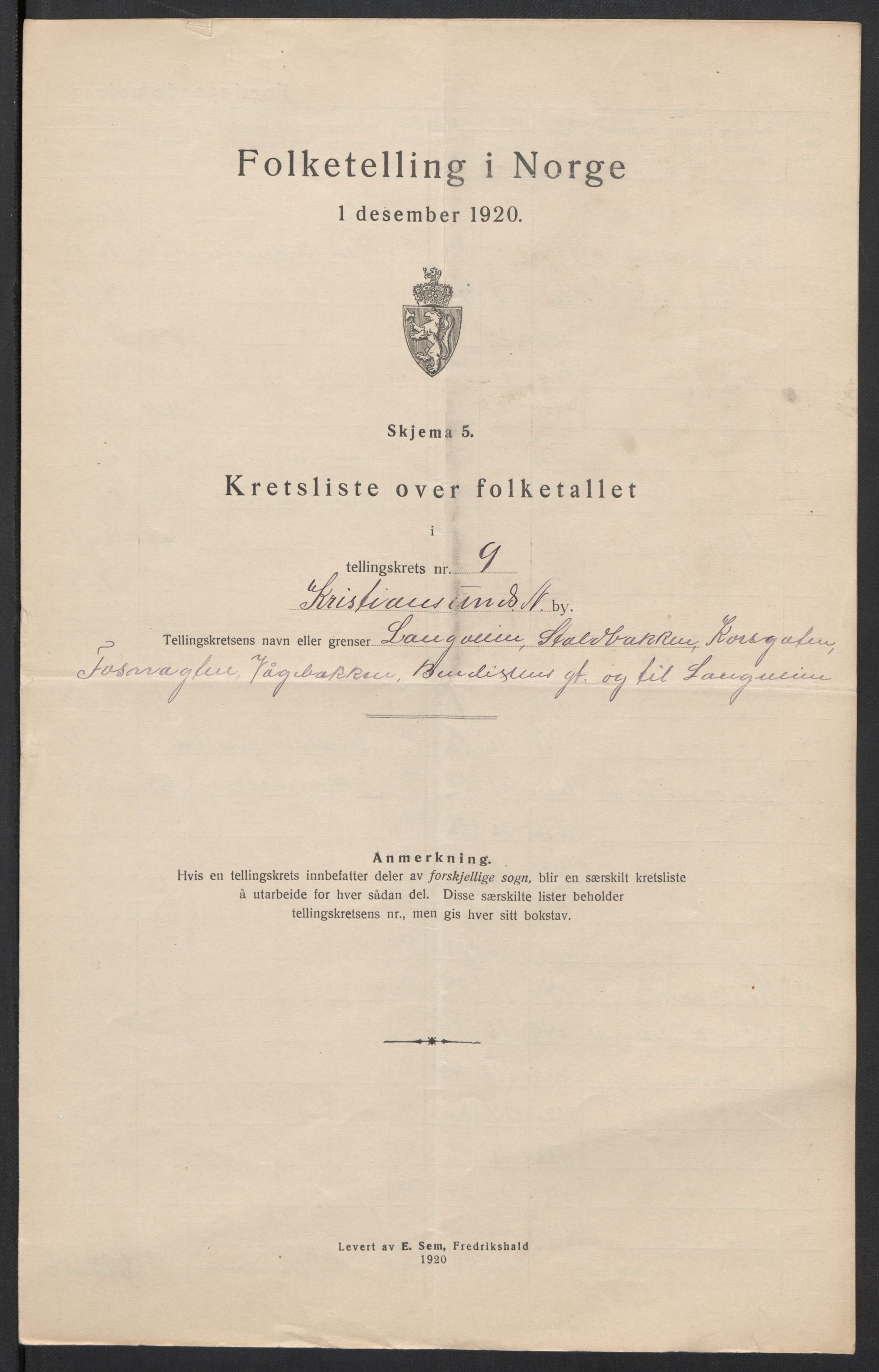 SAT, 1920 census for Kristiansund, 1920, p. 30