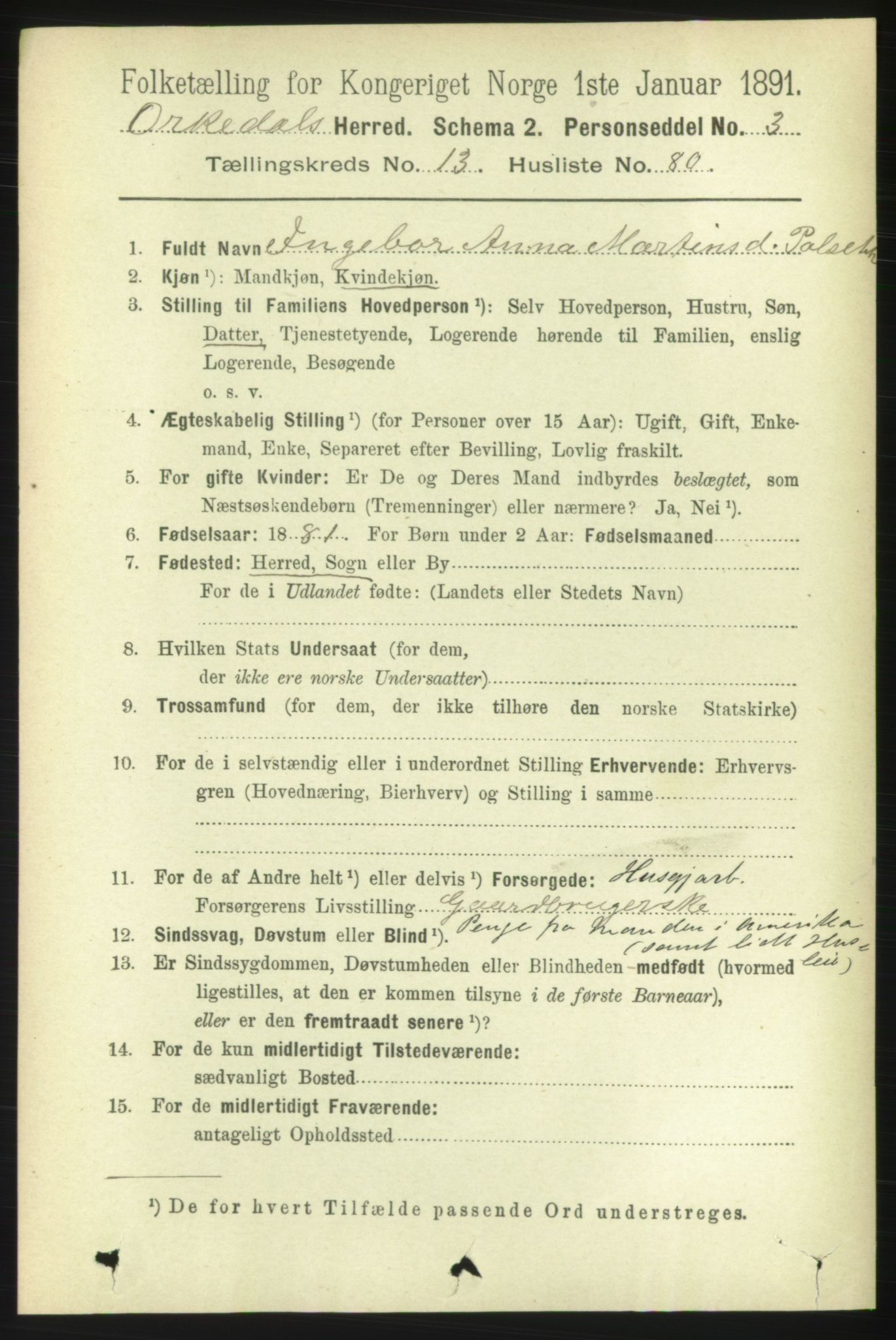 RA, 1891 census for 1638 Orkdal, 1891, p. 6494