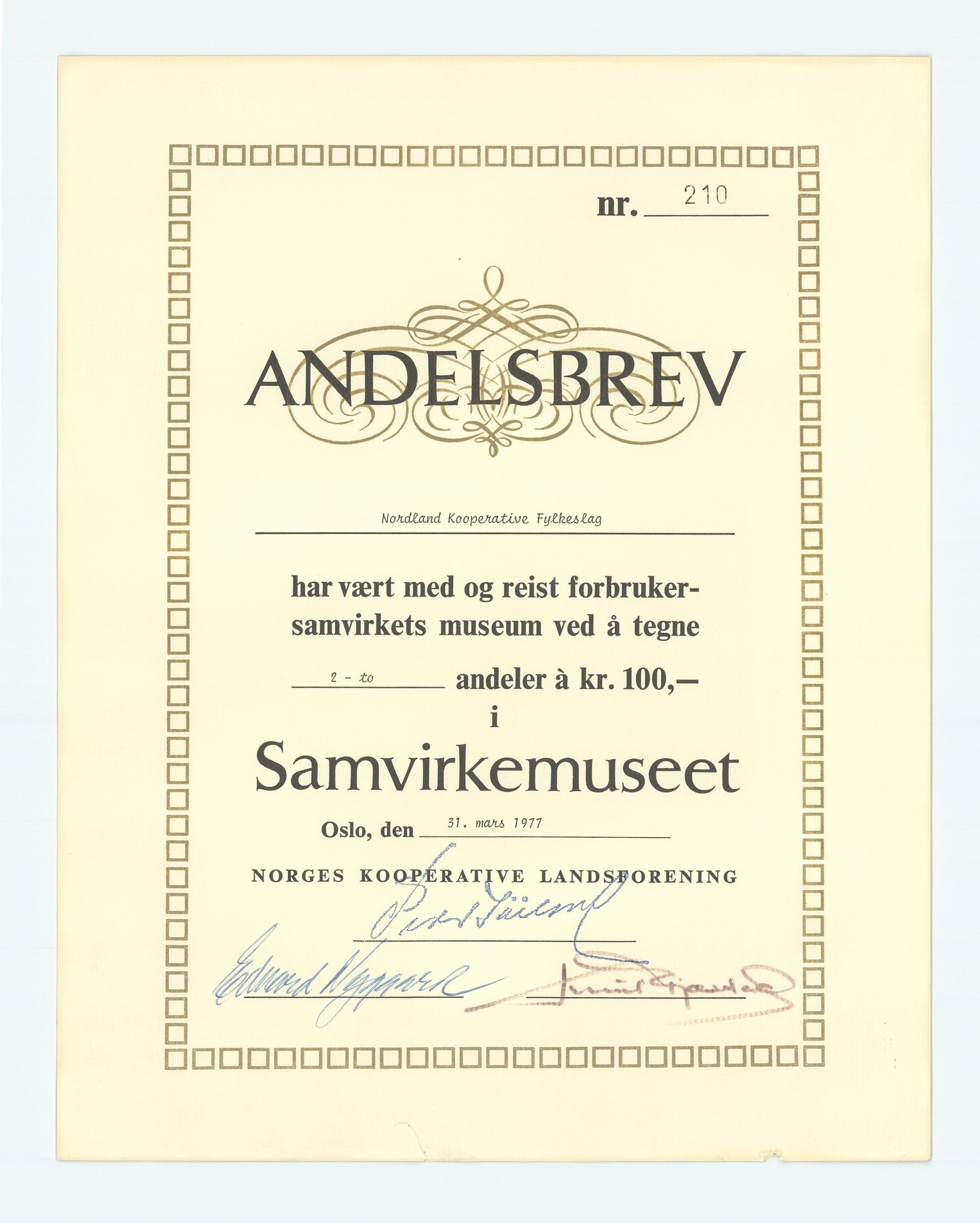 Coop NKL BA (Coop Norge SA), AV/RA-PA-1394/Y/L0008: Mappe med reklameplakater, arbeidsreglement og diplomer. Stiftelsesprotokoller for noen av de første lokale kooperative selskaper, 1900-2005, p. 9