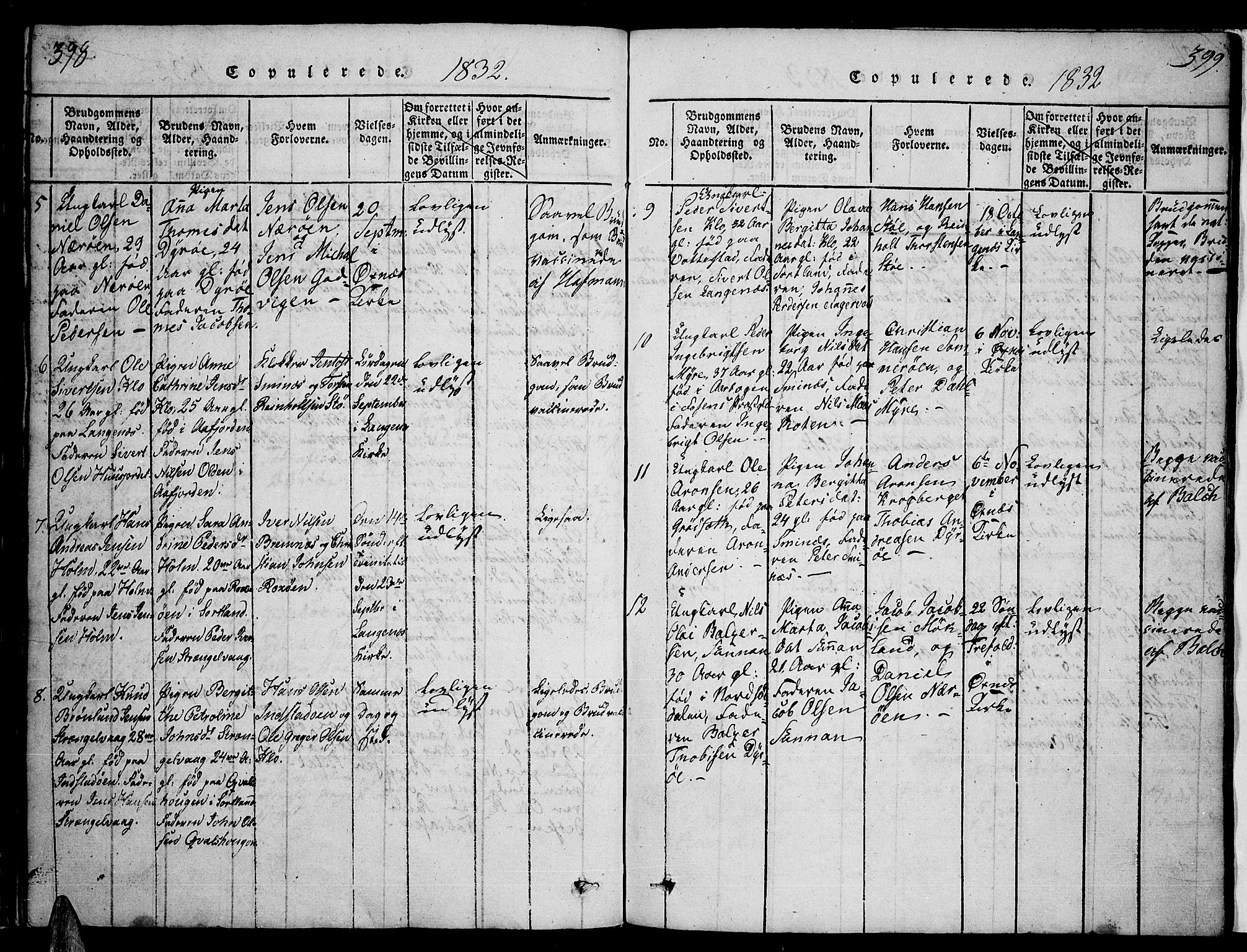 Ministerialprotokoller, klokkerbøker og fødselsregistre - Nordland, SAT/A-1459/893/L1331: Parish register (official) no. 893A04, 1820-1840, p. 398-399