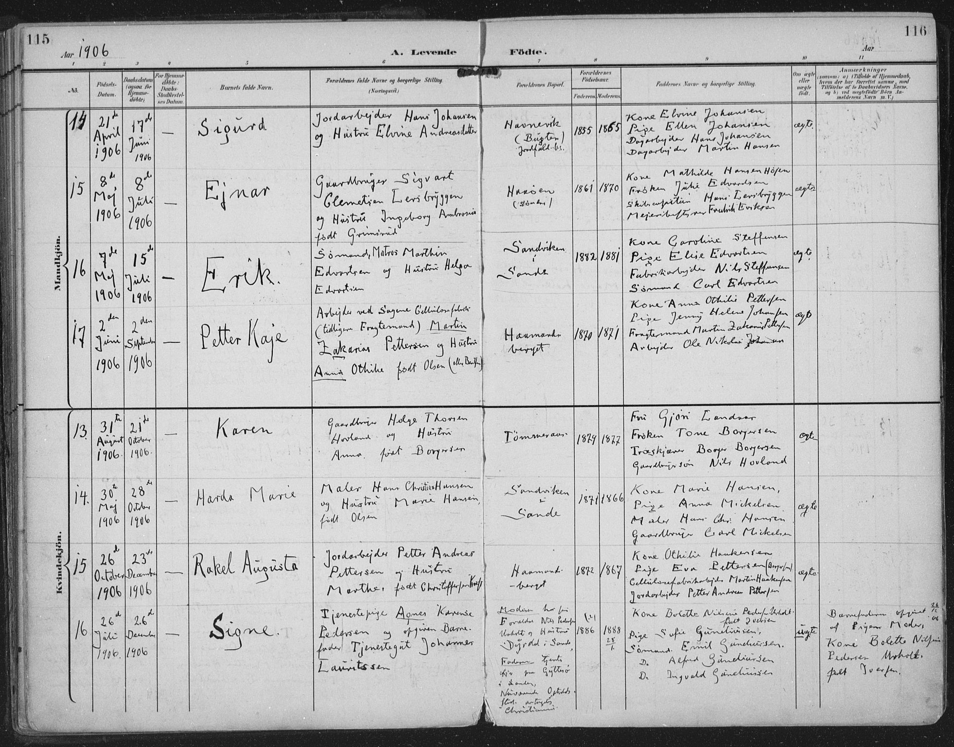 Strømm kirkebøker, AV/SAKO-A-322/F/Fa/L0005: Parish register (official) no. I 5, 1898-1919, p. 115-116