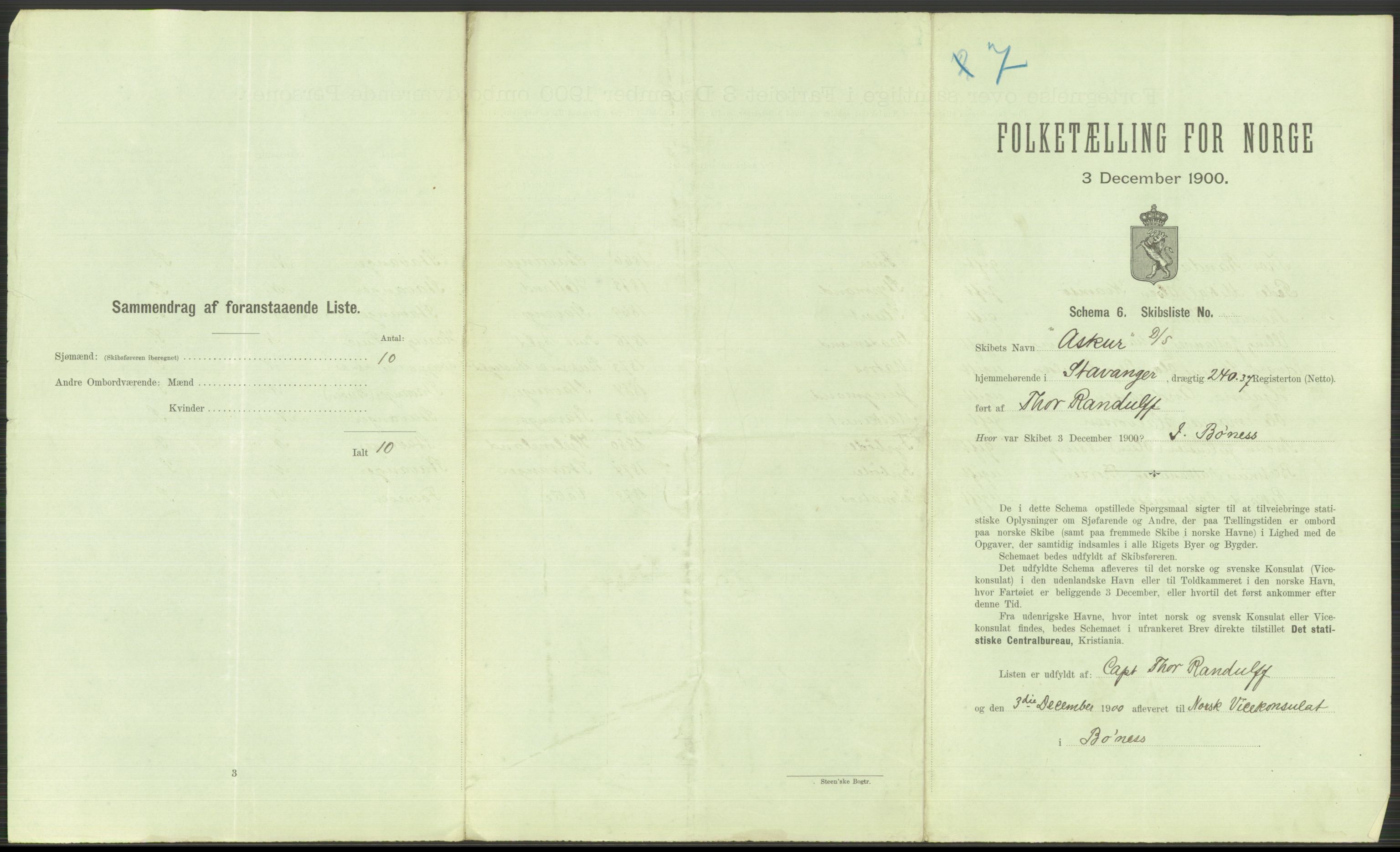 RA, 1900 Census - ship lists from ships in Norwegian harbours, harbours abroad and at sea, 1900, p. 3755