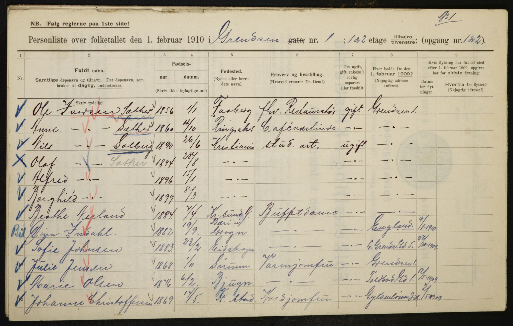 OBA, Municipal Census 1910 for Kristiania, 1910, p. 28216