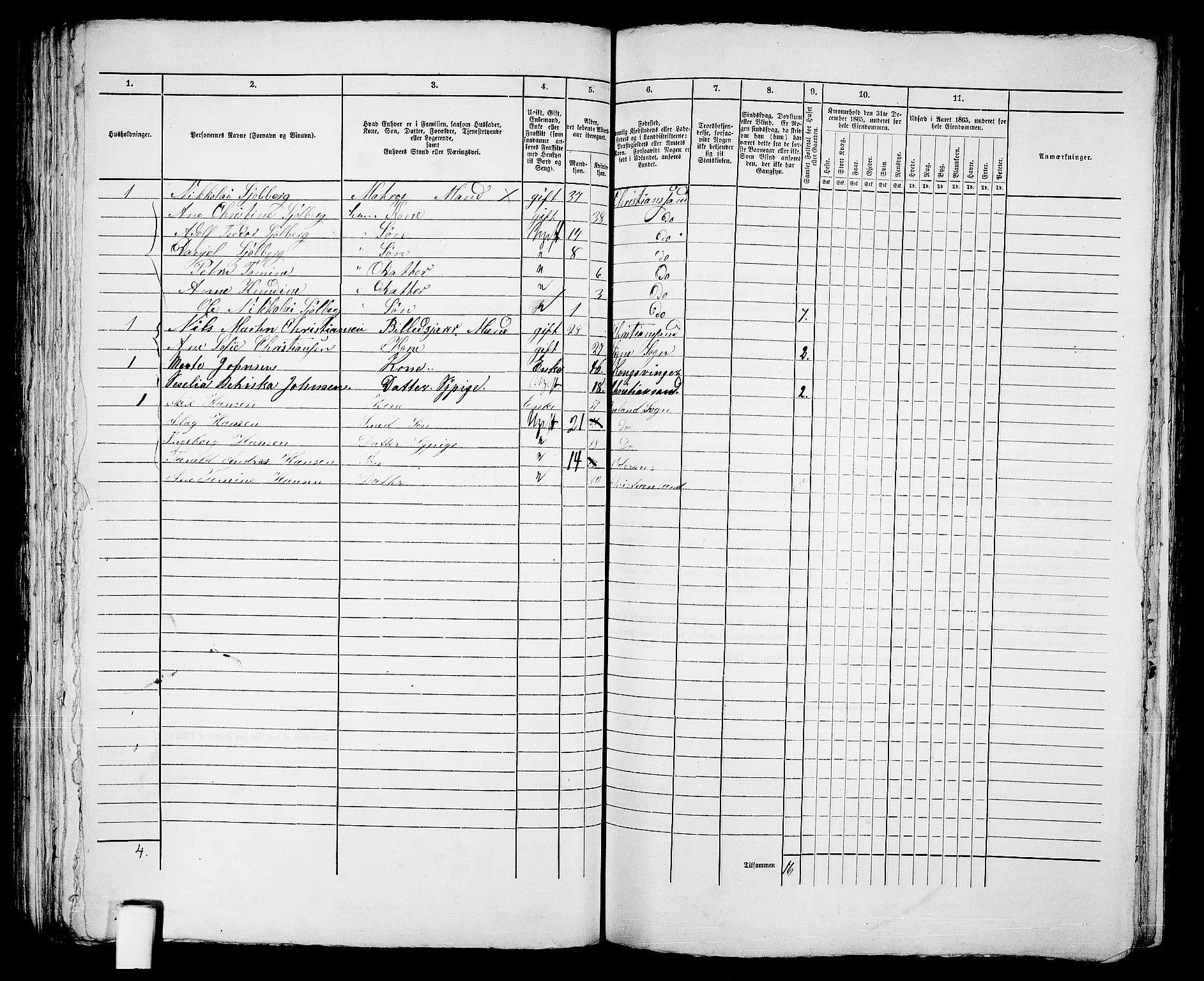 RA, 1865 census for Kristiansand, 1865, p. 1158