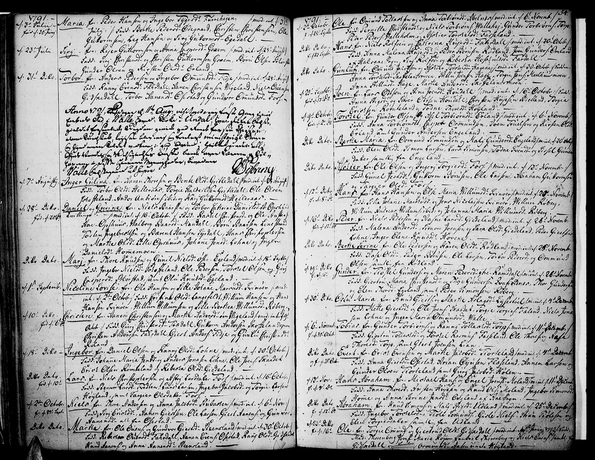 Sør-Audnedal sokneprestkontor, AV/SAK-1111-0039/F/Fa/Fab/L0002: Parish register (official) no. A 2 /1, 1766-1815, p. 54