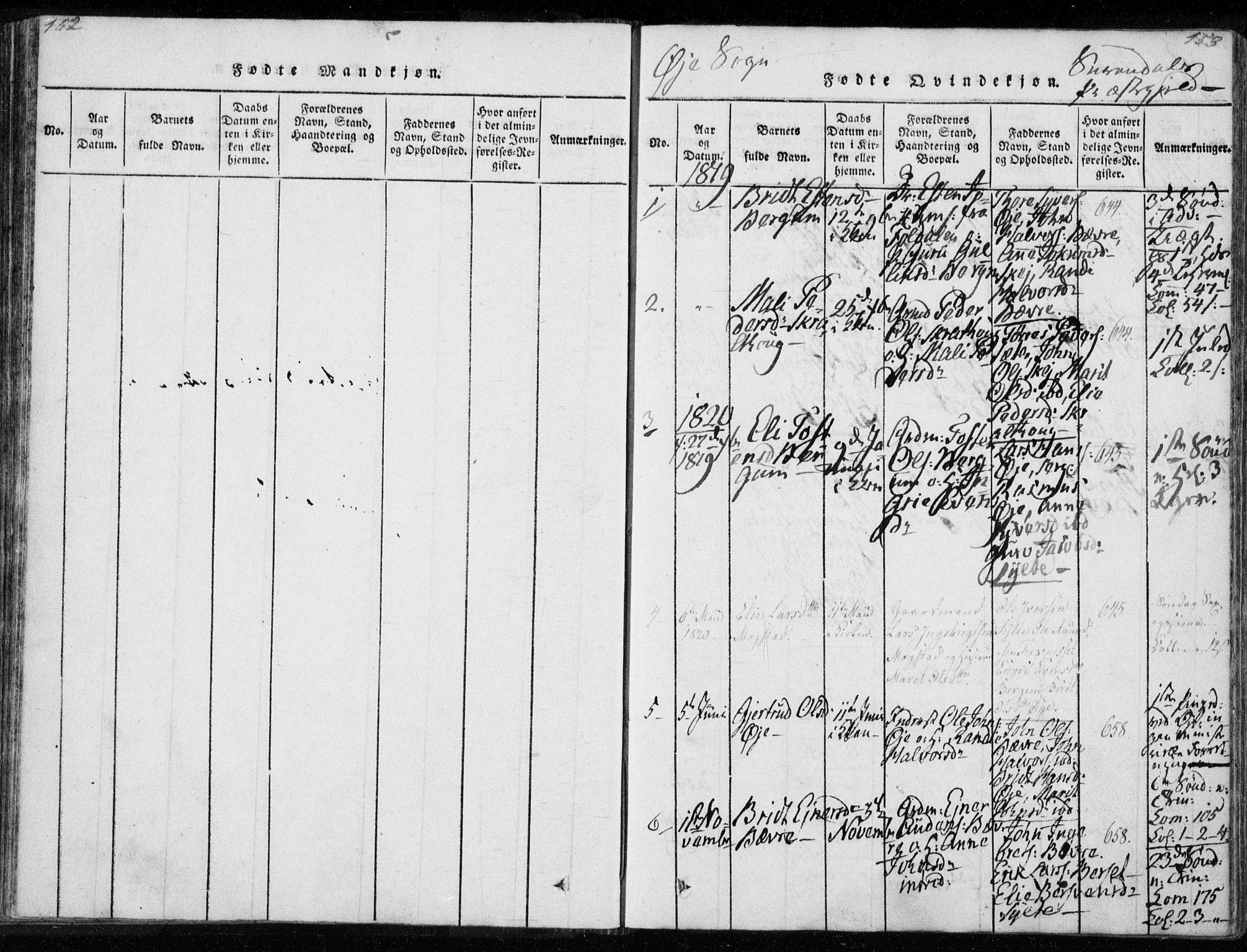 Ministerialprotokoller, klokkerbøker og fødselsregistre - Møre og Romsdal, AV/SAT-A-1454/595/L1041: Parish register (official) no. 595A03, 1819-1829, p. 152-153