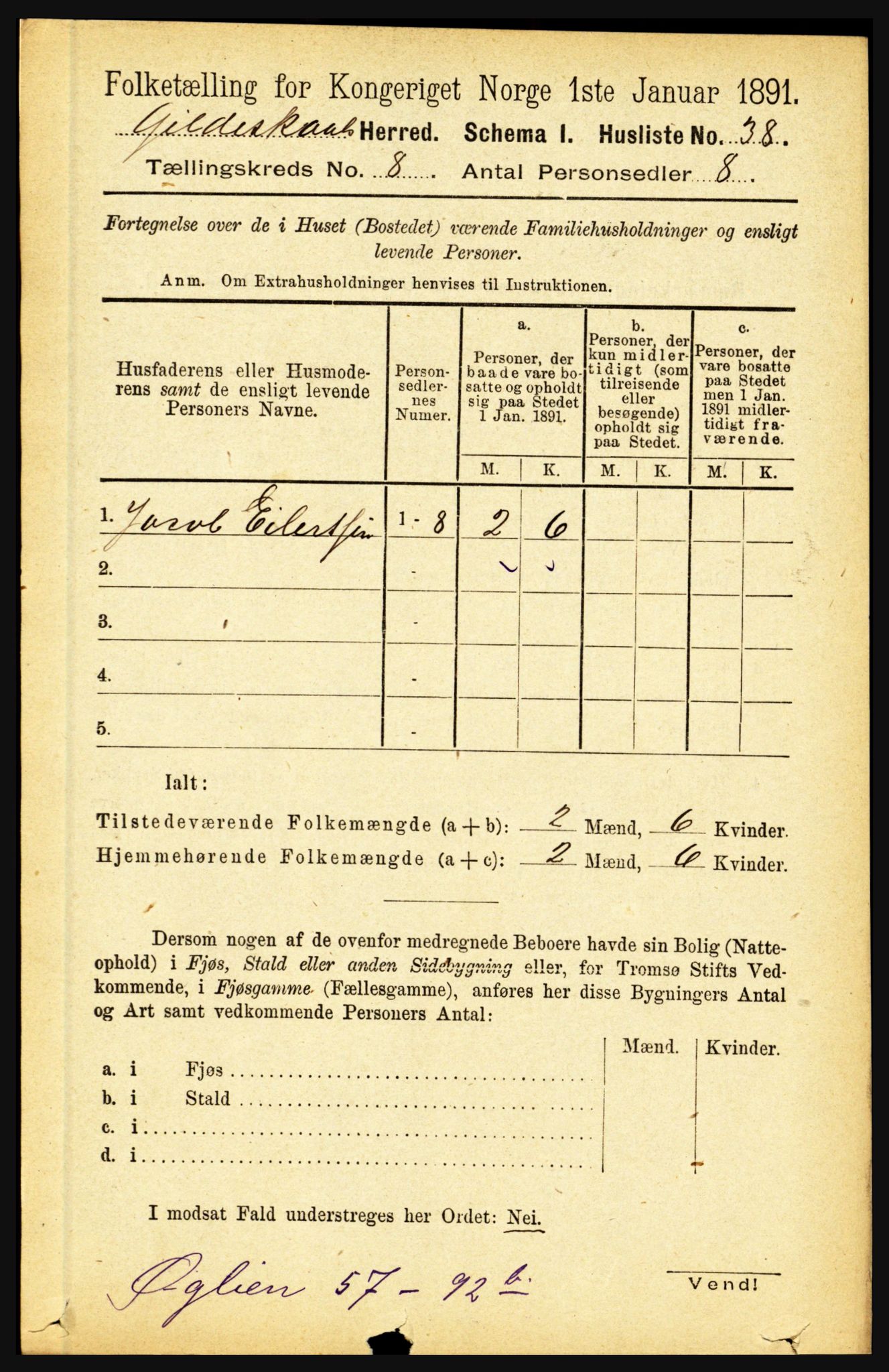 RA, 1891 census for 1838 Gildeskål, 1891, p. 2461