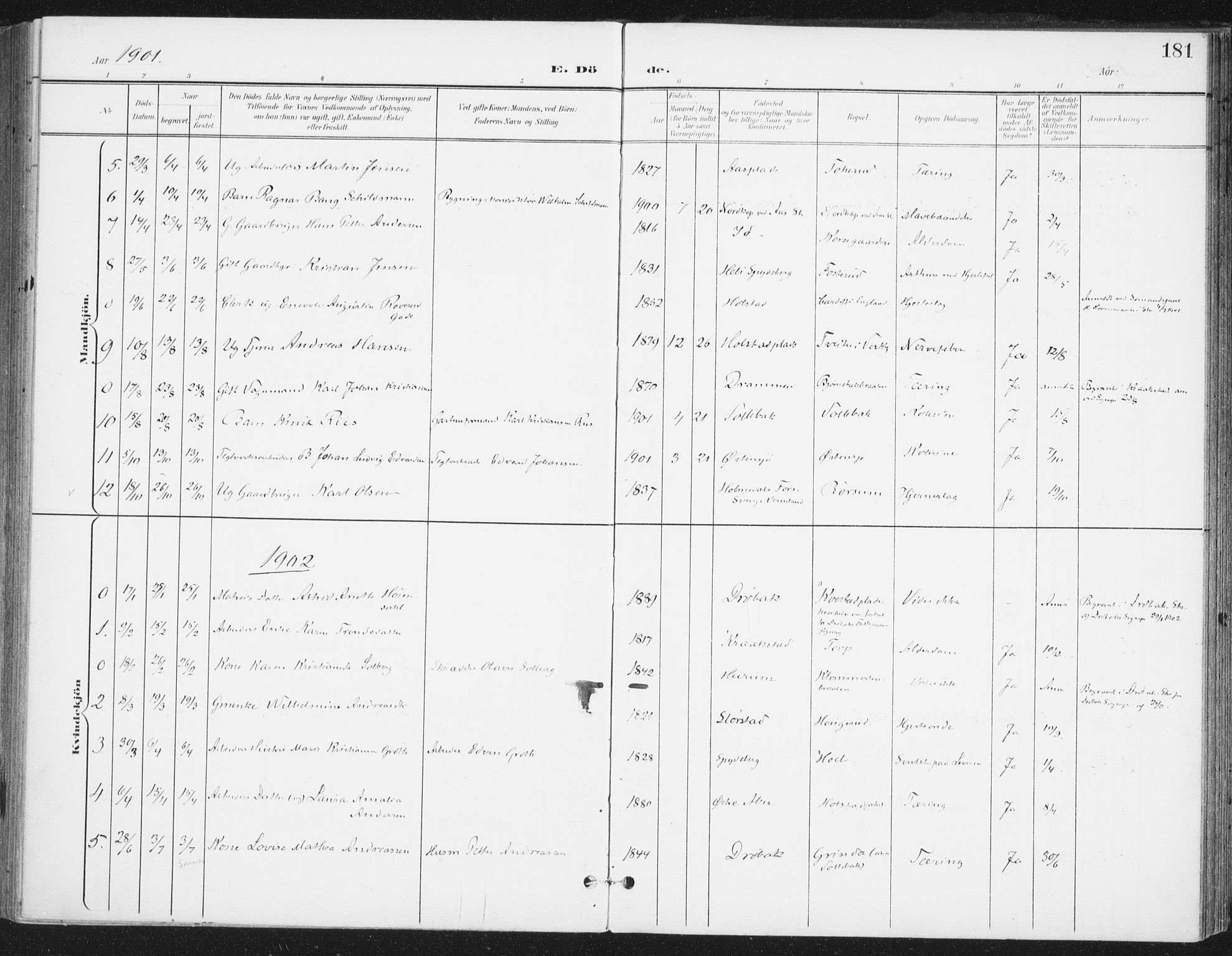 Ås prestekontor Kirkebøker, SAO/A-10894/F/Fa/L0010: Parish register (official) no. I 10, 1900-1918, p. 181