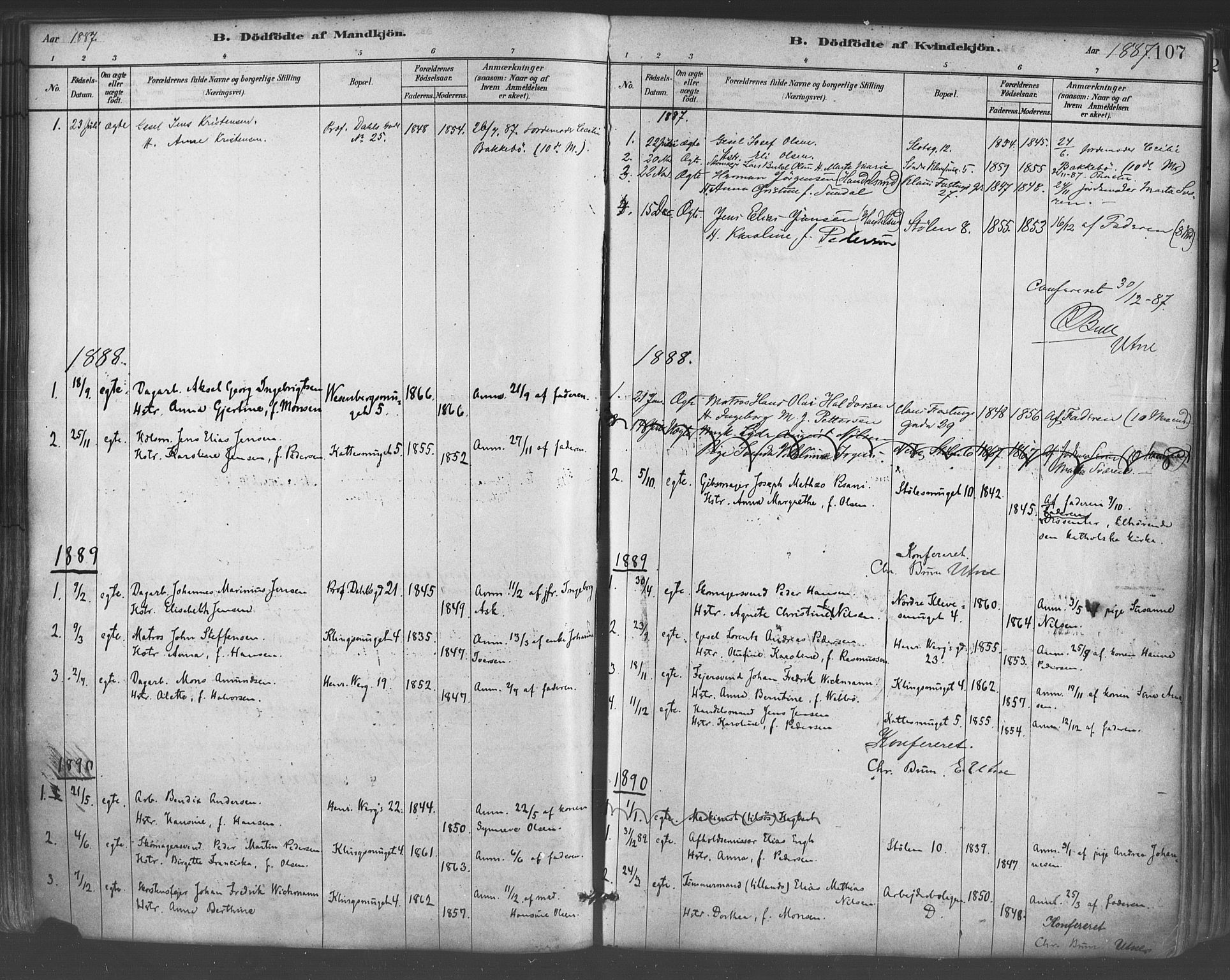 Mariakirken Sokneprestembete, AV/SAB-A-76901/H/Haa/L0007: Parish register (official) no. A 7, 1878-1893, p. 107