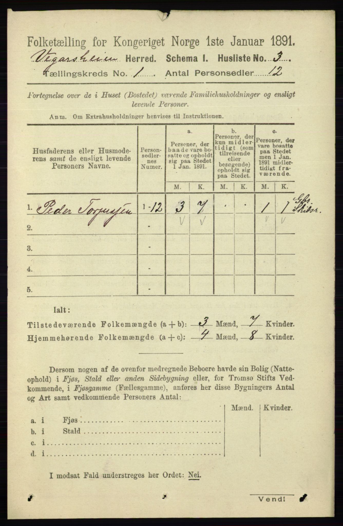 RA, 1891 census for 0912 Vegårshei, 1891, p. 31