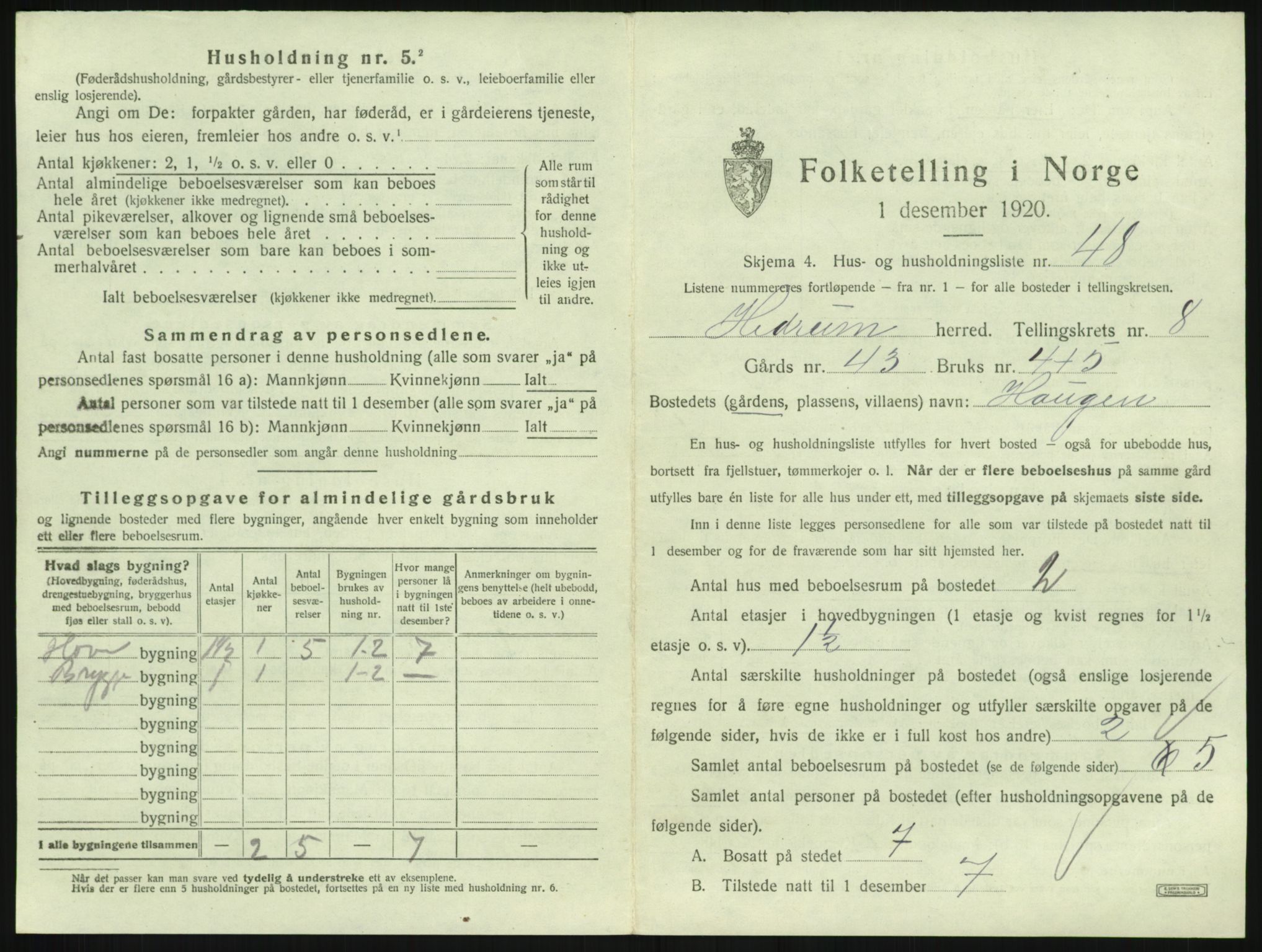 SAKO, 1920 census for Hedrum, 1920, p. 821