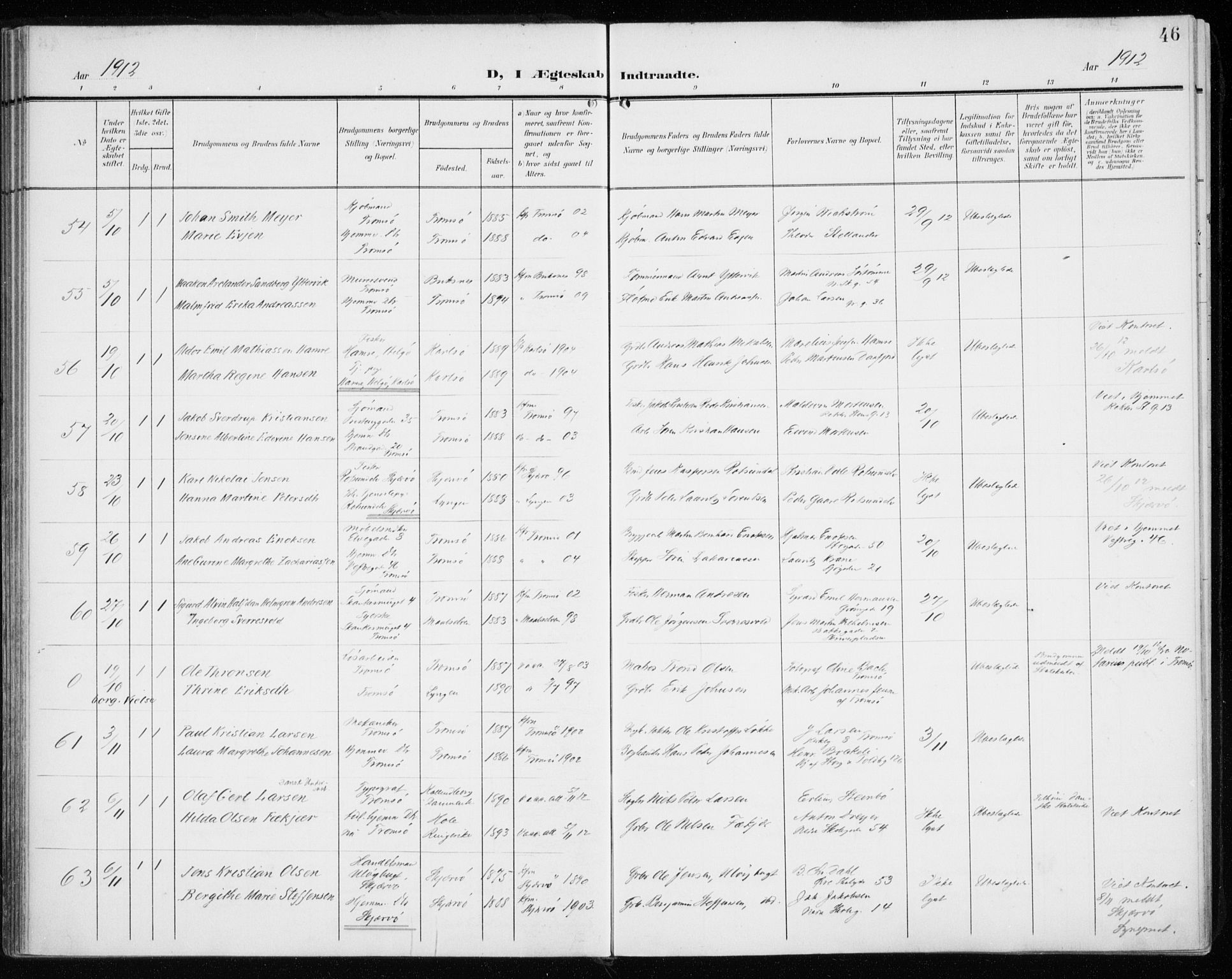Tromsø sokneprestkontor/stiftsprosti/domprosti, SATØ/S-1343/G/Ga/L0018kirke: Parish register (official) no. 18, 1907-1917, p. 46