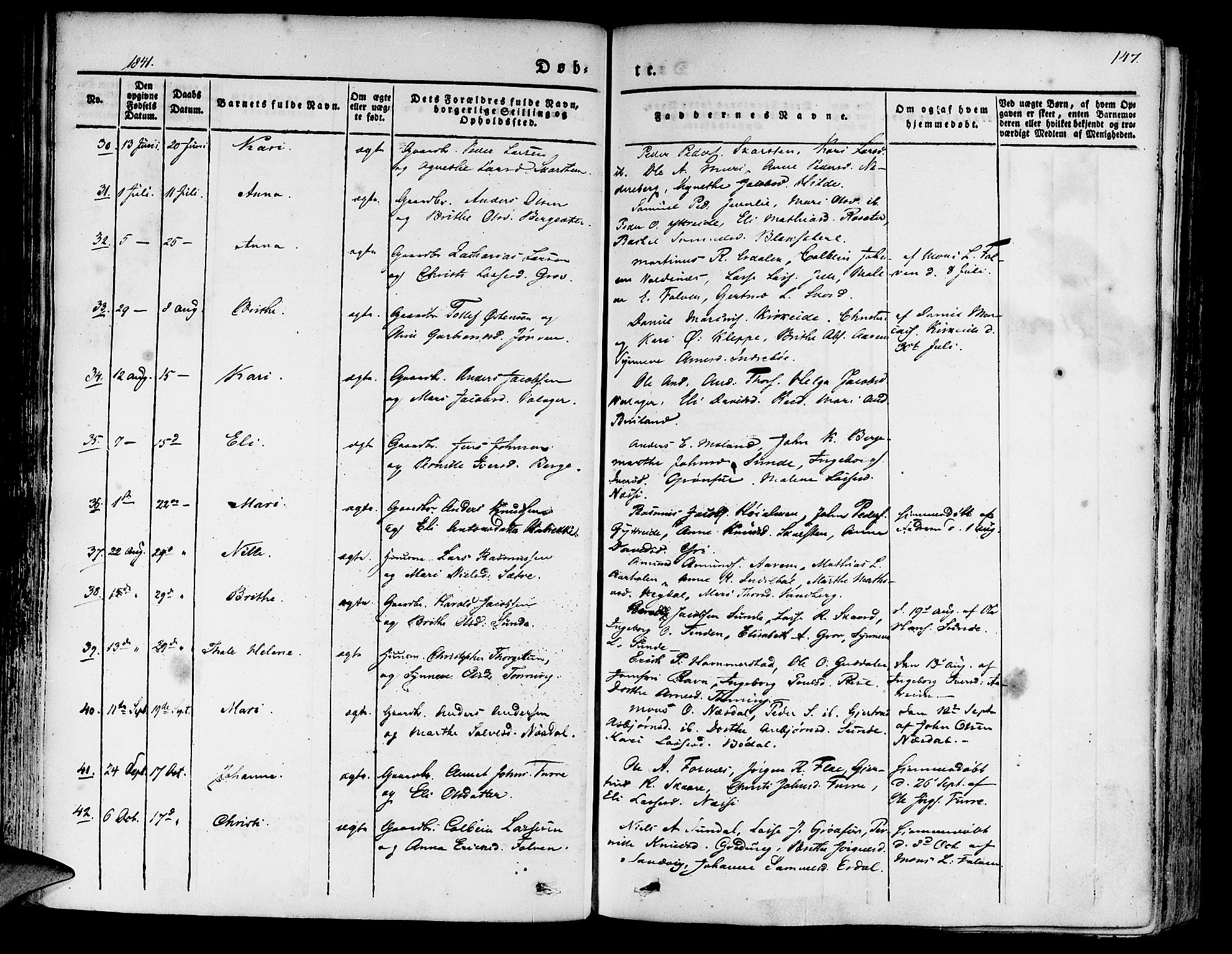 Innvik sokneprestembete, AV/SAB-A-80501: Parish register (official) no. A 4I, 1831-1846, p. 147