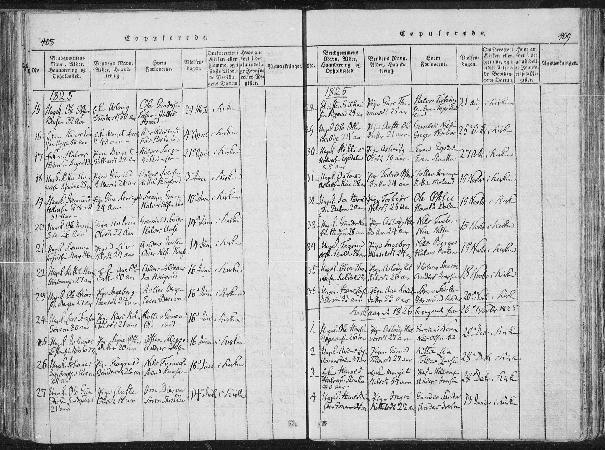 Bø kirkebøker, SAKO/A-257/F/Fa/L0006: Parish register (official) no. 6, 1815-1831, p. 408-409