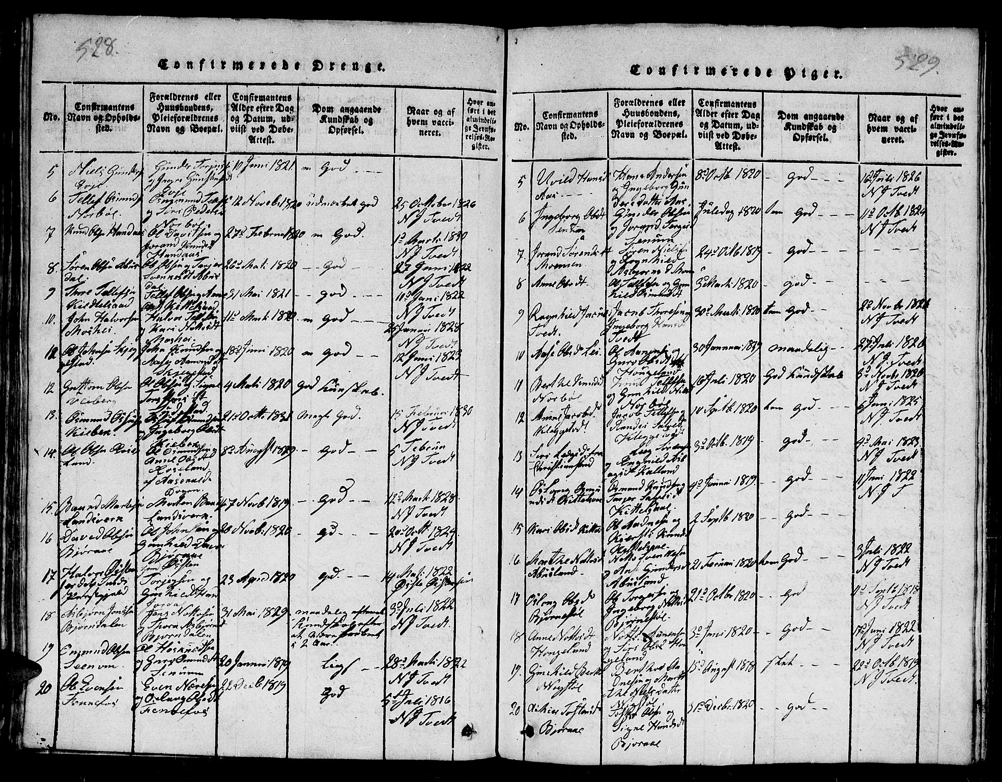 Evje sokneprestkontor, AV/SAK-1111-0008/F/Fb/Fba/L0001: Parish register (copy) no. B 1, 1816-1842, p. 528-529