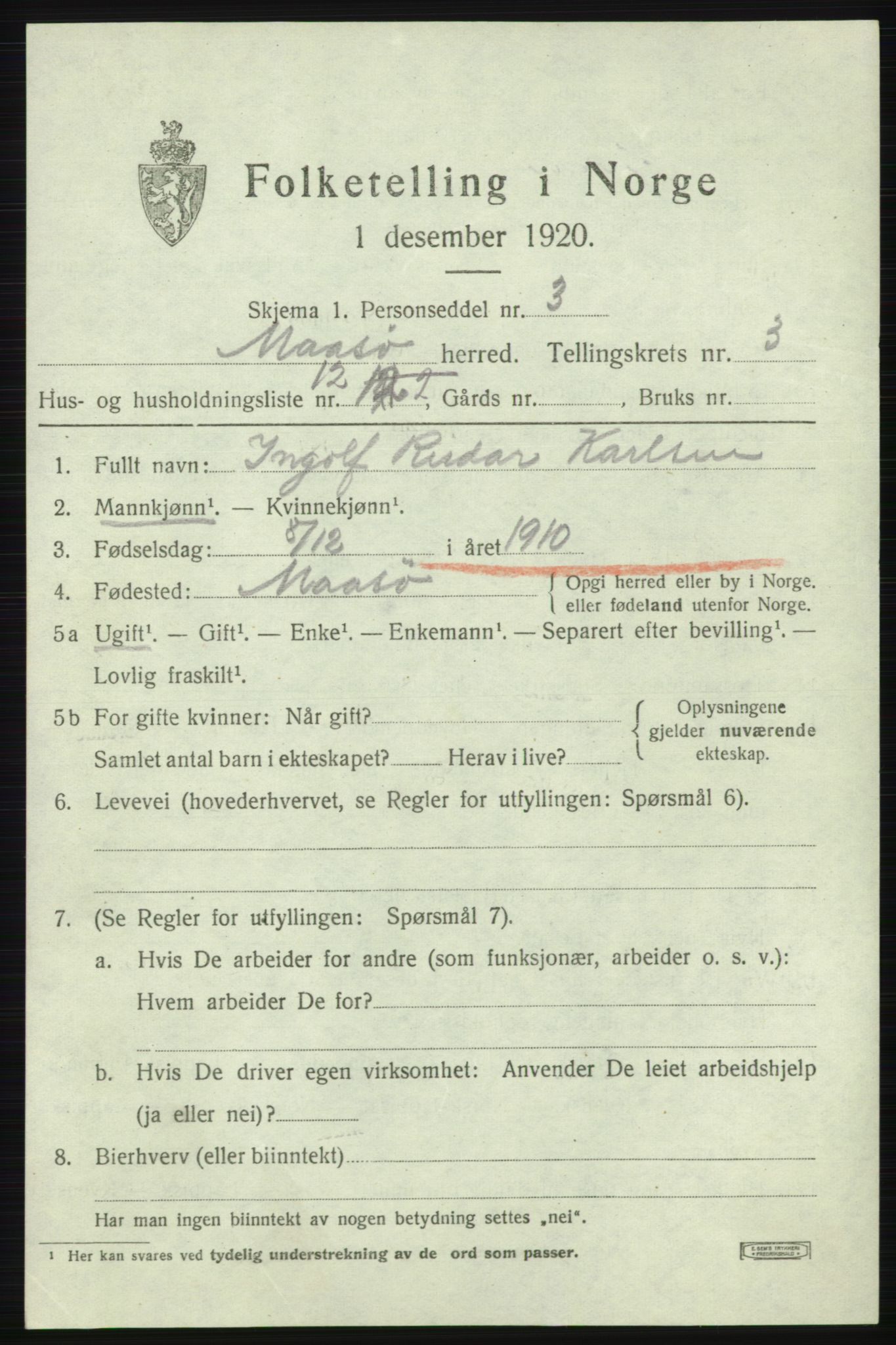 SATØ, 1920 census for Måsøy, 1920, p. 1684