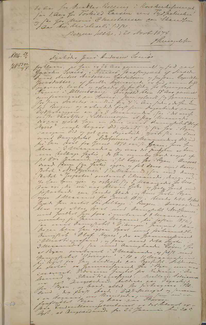 Bergen politikammer / politidistrikt, AV/SAB-A-60401/I/Ic, 1874-1878