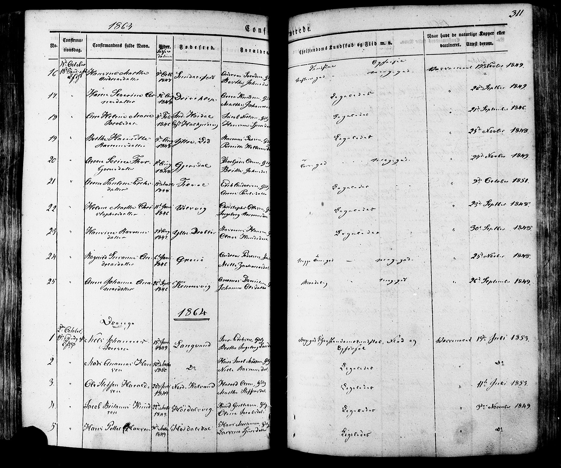 Ministerialprotokoller, klokkerbøker og fødselsregistre - Møre og Romsdal, SAT/A-1454/511/L0140: Parish register (official) no. 511A07, 1851-1878, p. 311