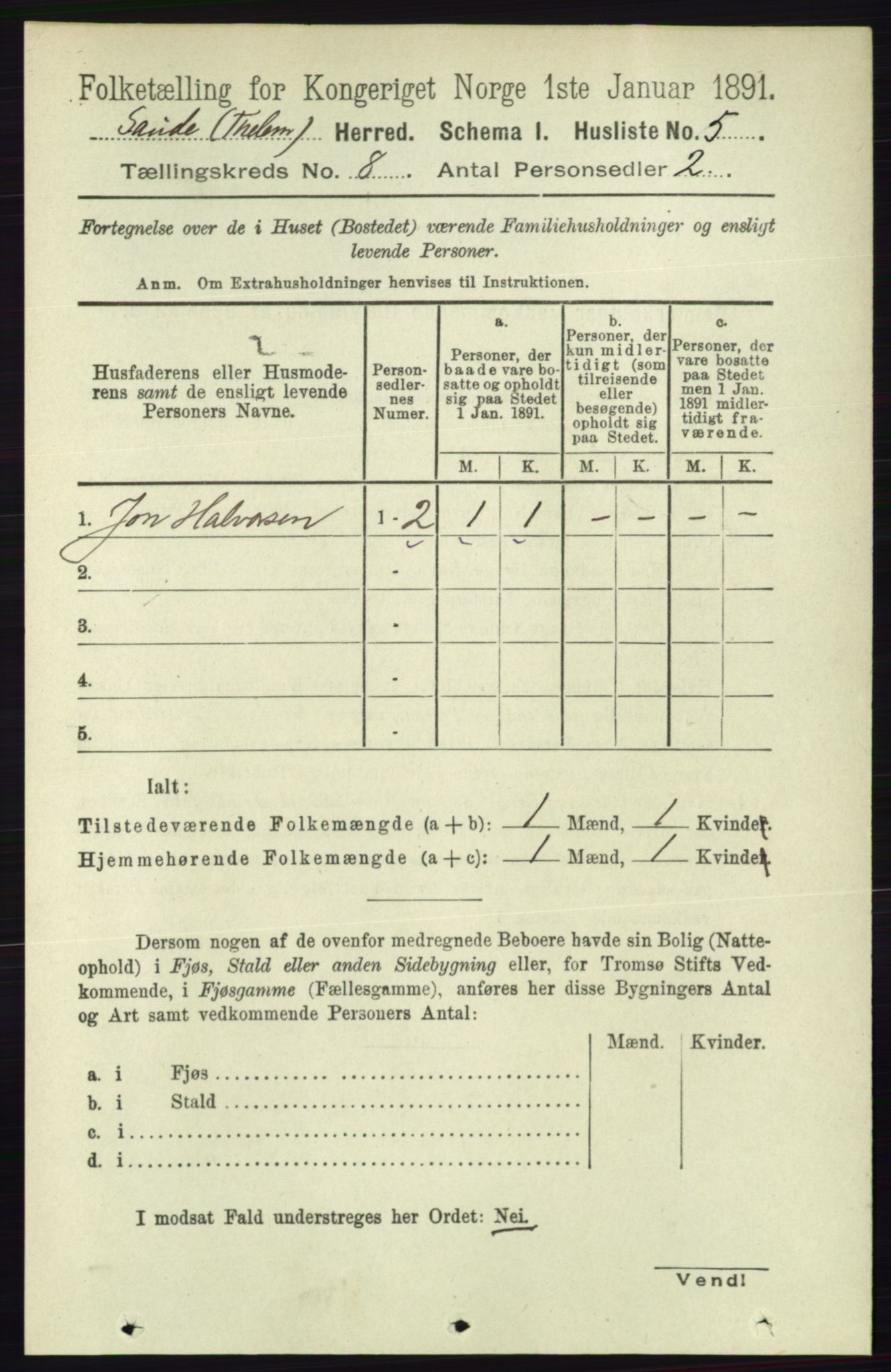 RA, 1891 census for 0822 Sauherad, 1891, p. 2256