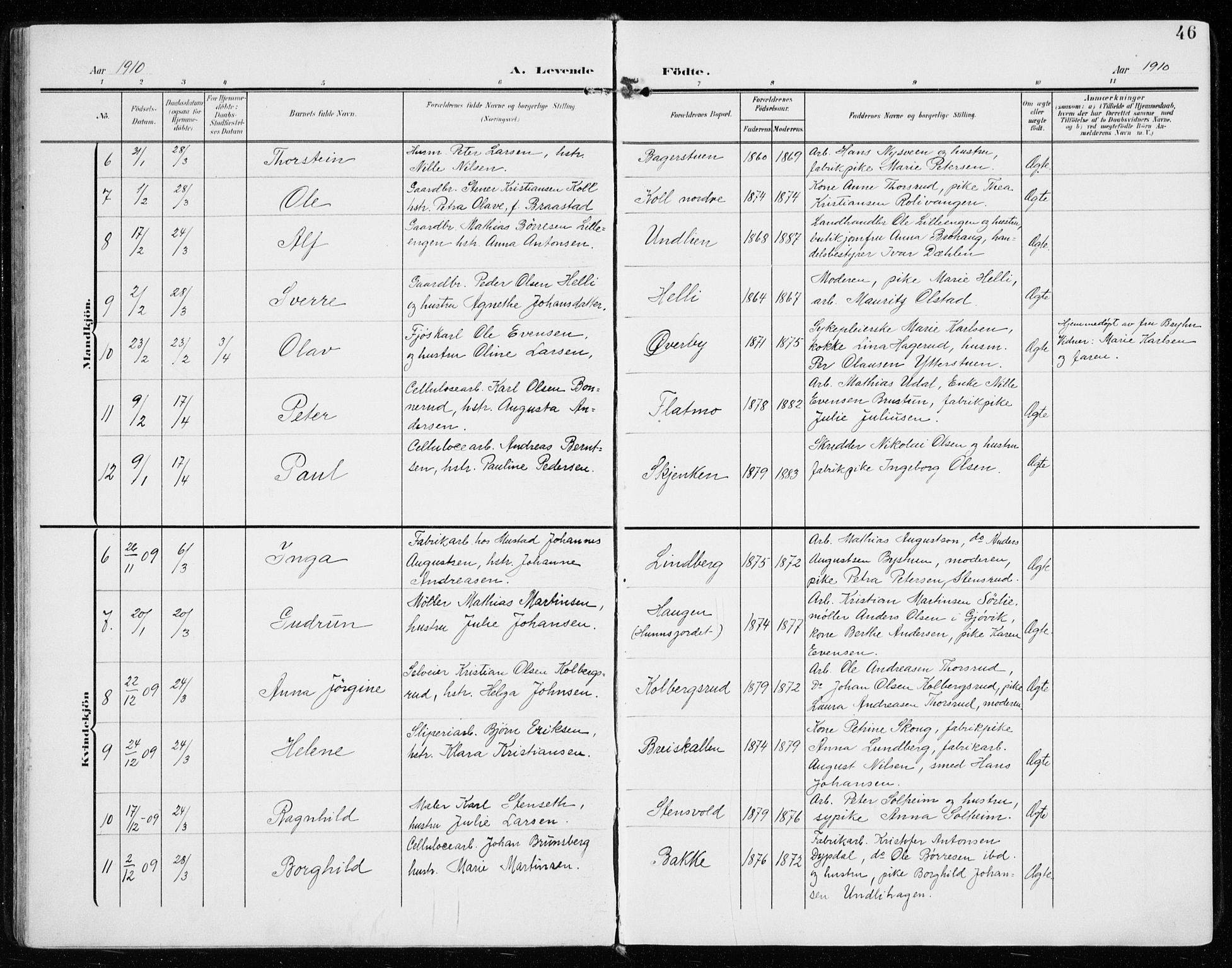 Vardal prestekontor, SAH/PREST-100/H/Ha/Haa/L0016: Parish register (official) no. 16, 1904-1916, p. 46