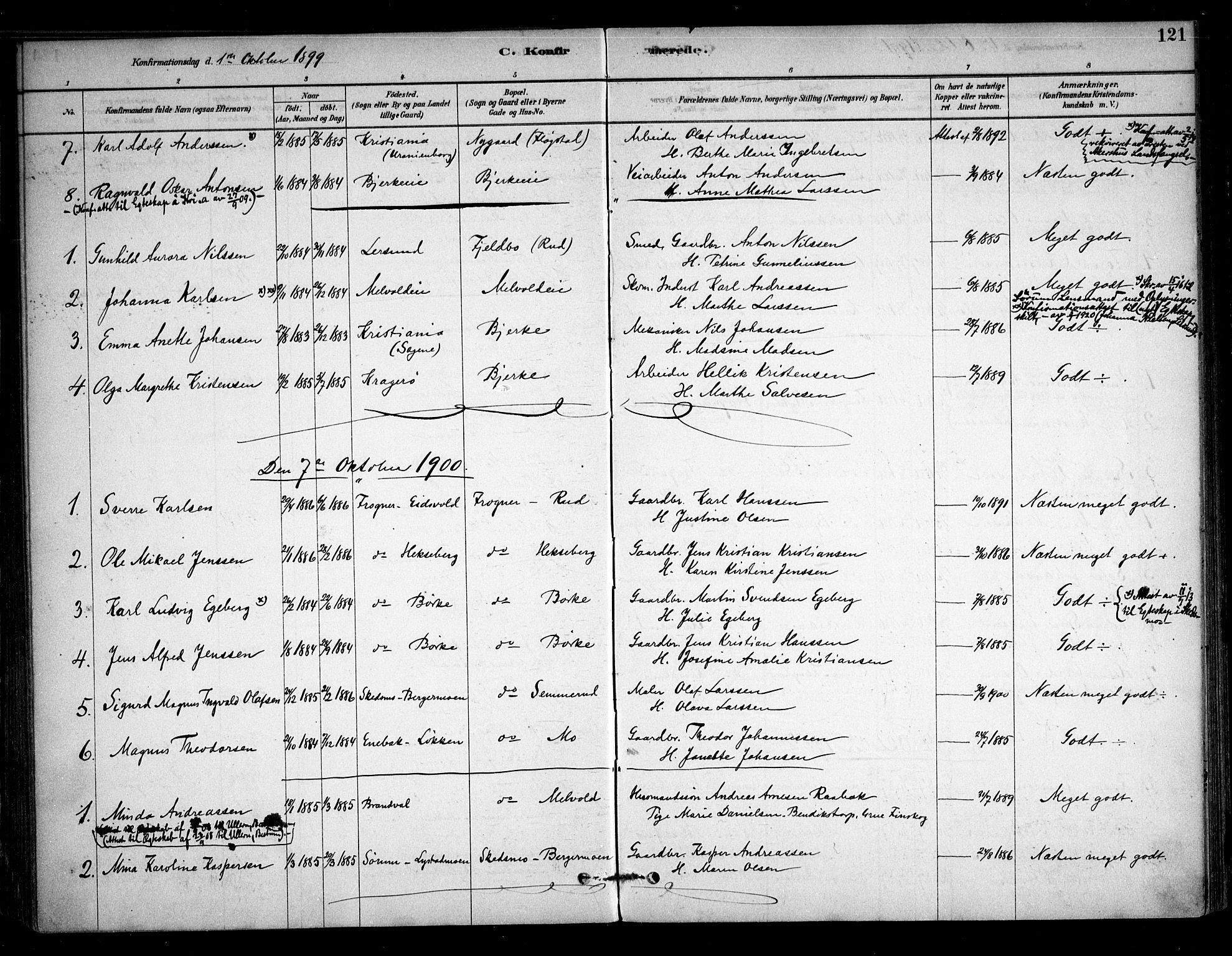 Sørum prestekontor Kirkebøker, SAO/A-10303/F/Fb/L0001: Parish register (official) no. II 1, 1878-1915, p. 121