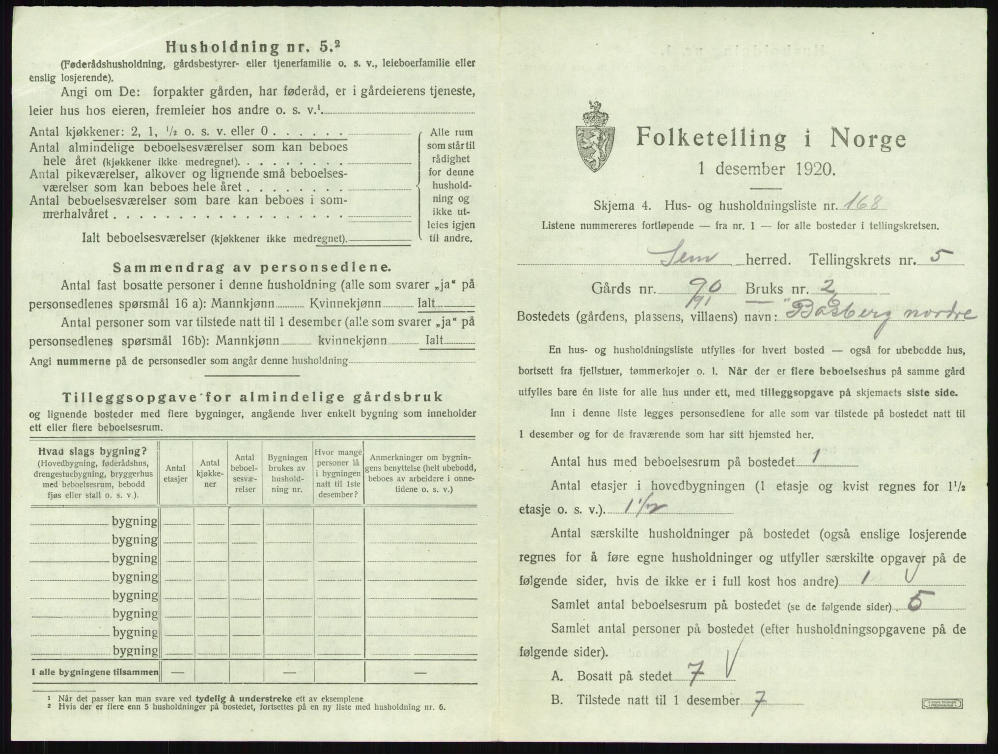 SAKO, 1920 census for Sem, 1920, p. 1228