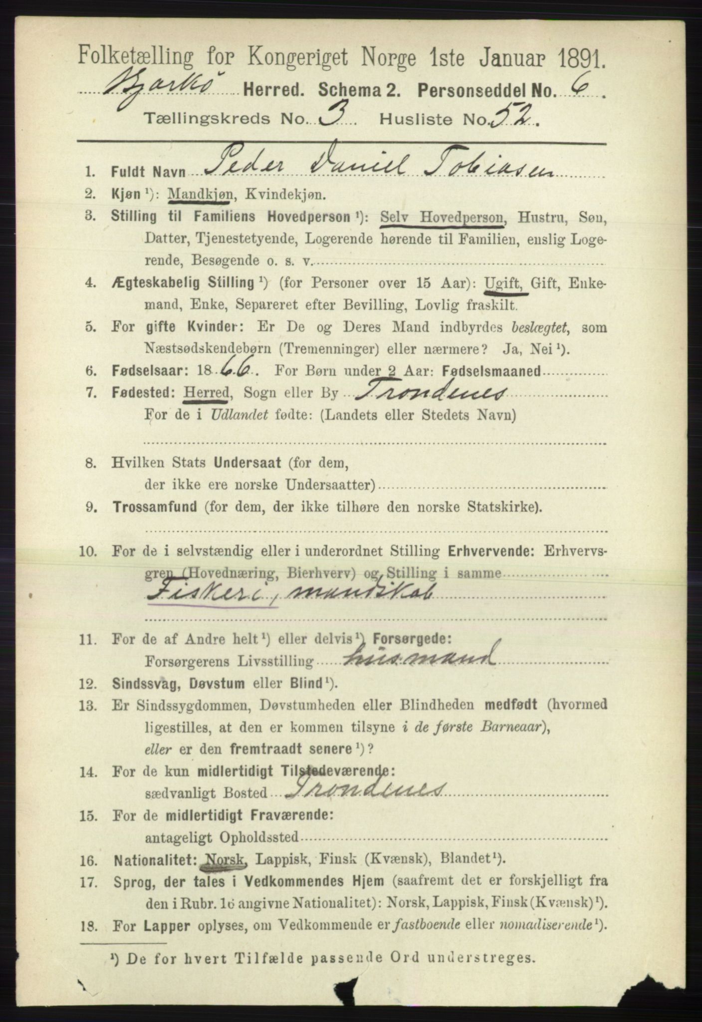 RA, 1891 census for 1915 Bjarkøy, 1891, p. 1869