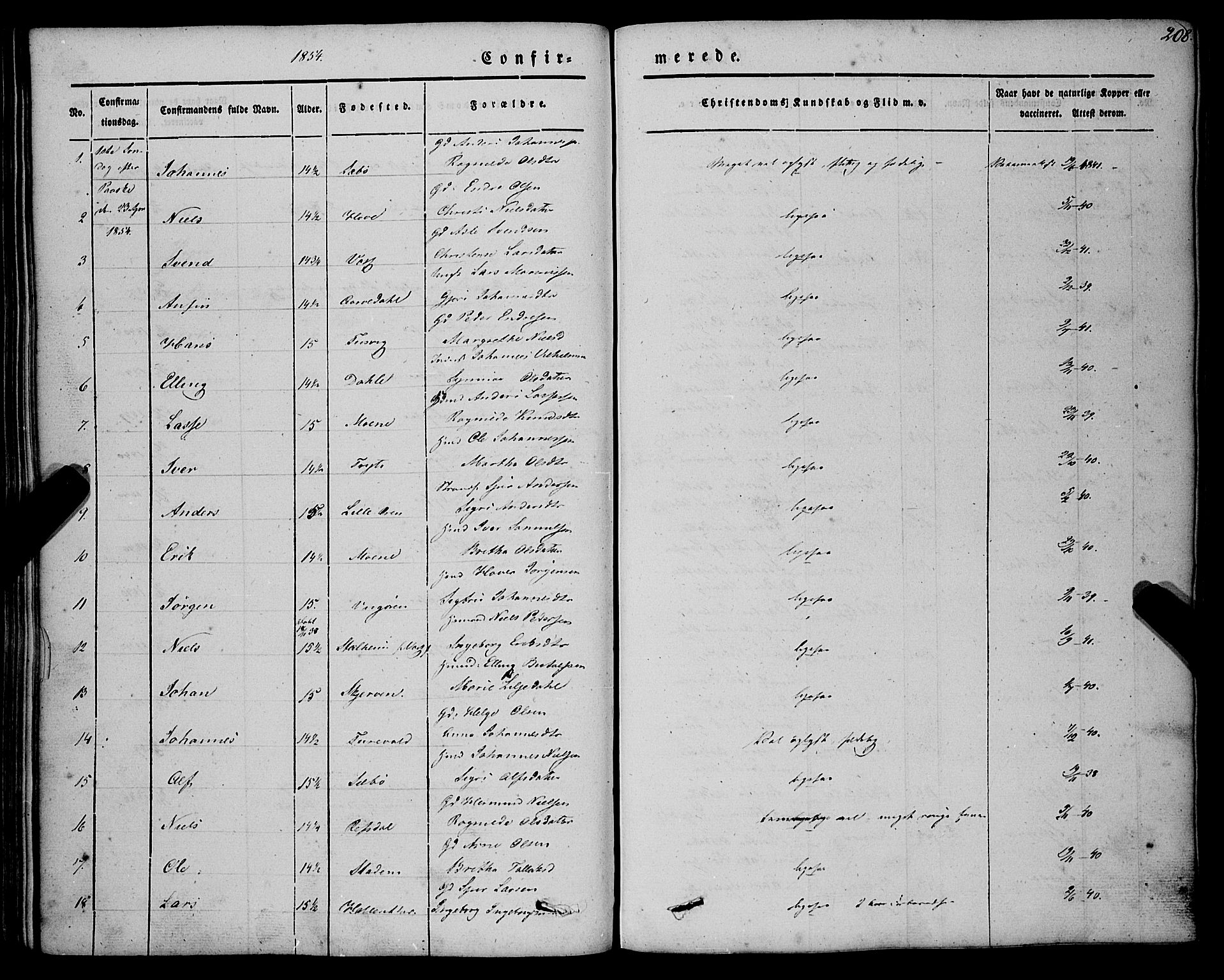 Vik sokneprestembete, AV/SAB-A-81501/H/Haa/Haaa/L0008: Parish register (official) no. A 8, 1846-1865, p. 208