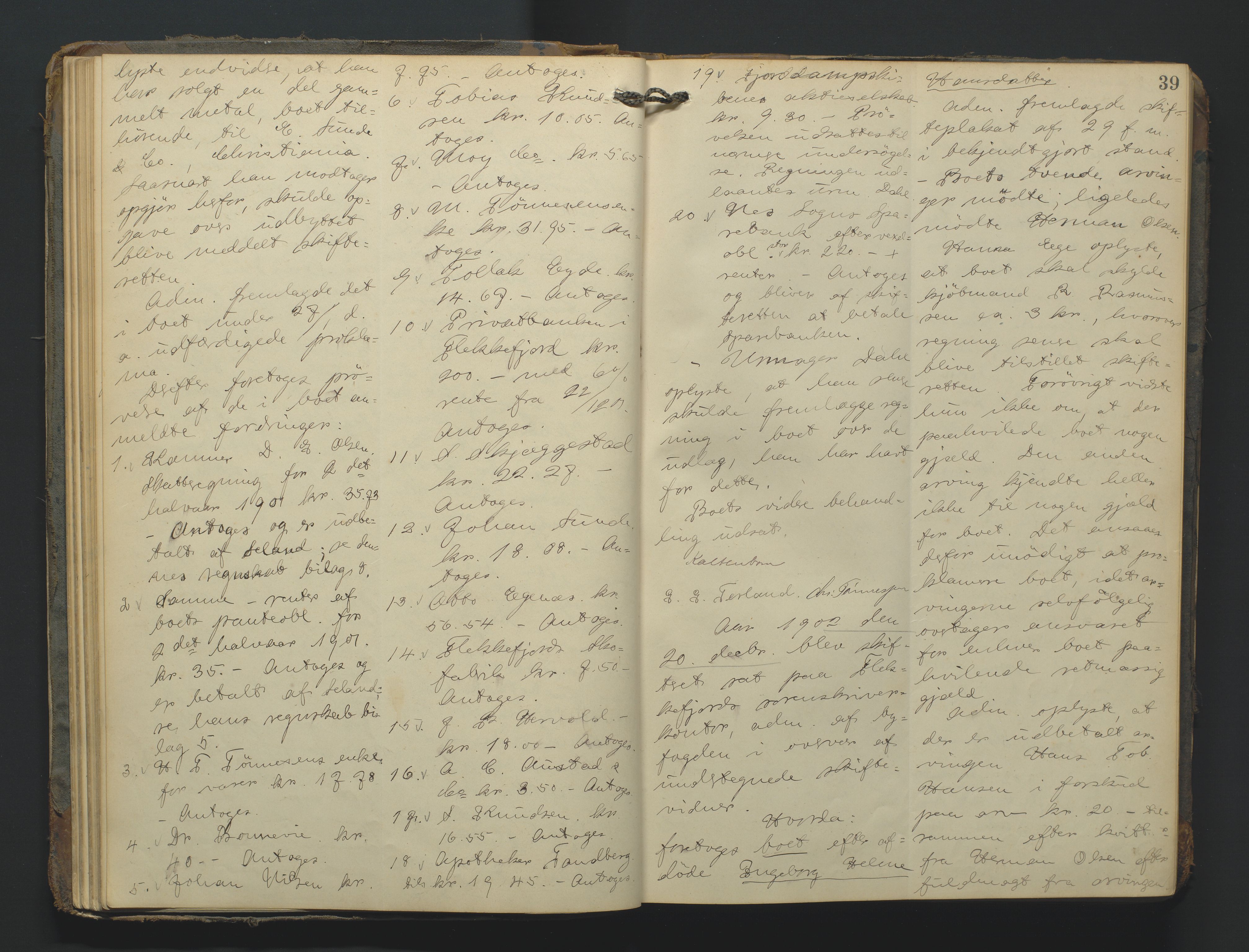 Flekkefjord byfogd, AV/SAK-1222-0002/H/Hc/L0004: Skifteprotokoll nr. 4, 1900-1913, p. 39
