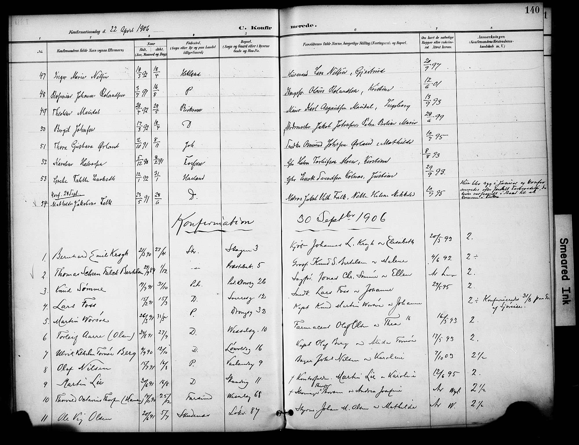 Domkirken sokneprestkontor, AV/SAST-A-101812/001/30/30BA/L0031: Parish register (official) no. A 30, 1896-1916, p. 140