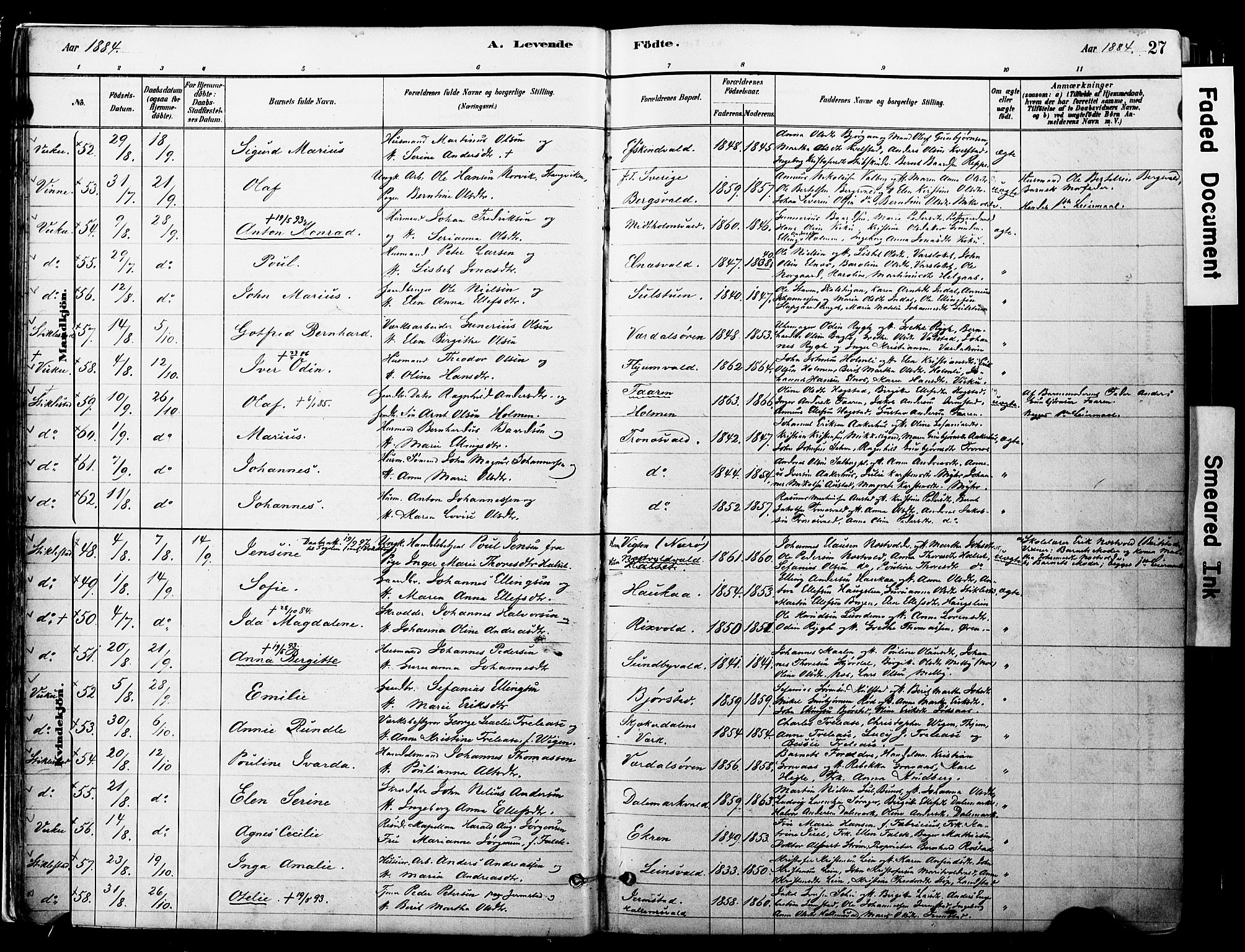 Ministerialprotokoller, klokkerbøker og fødselsregistre - Nord-Trøndelag, AV/SAT-A-1458/723/L0244: Parish register (official) no. 723A13, 1881-1899, p. 27