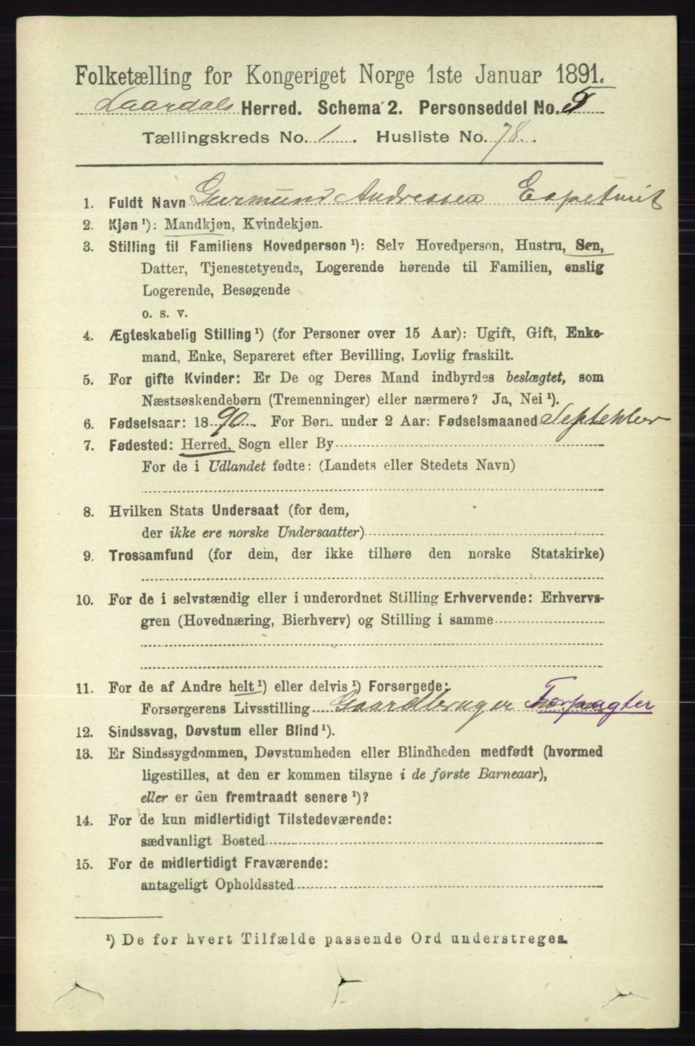 RA, 1891 census for 0833 Lårdal, 1891, p. 565