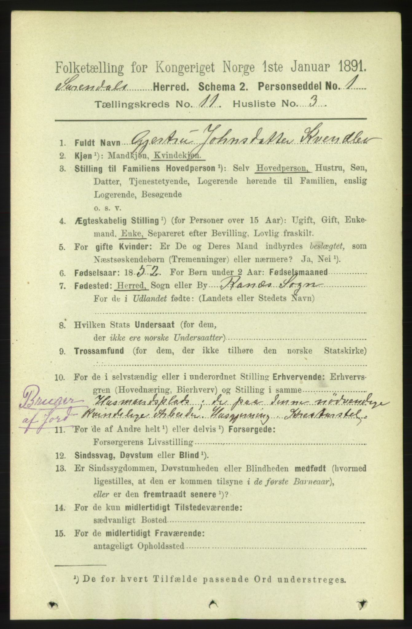 RA, 1891 census for 1566 Surnadal, 1891, p. 2681