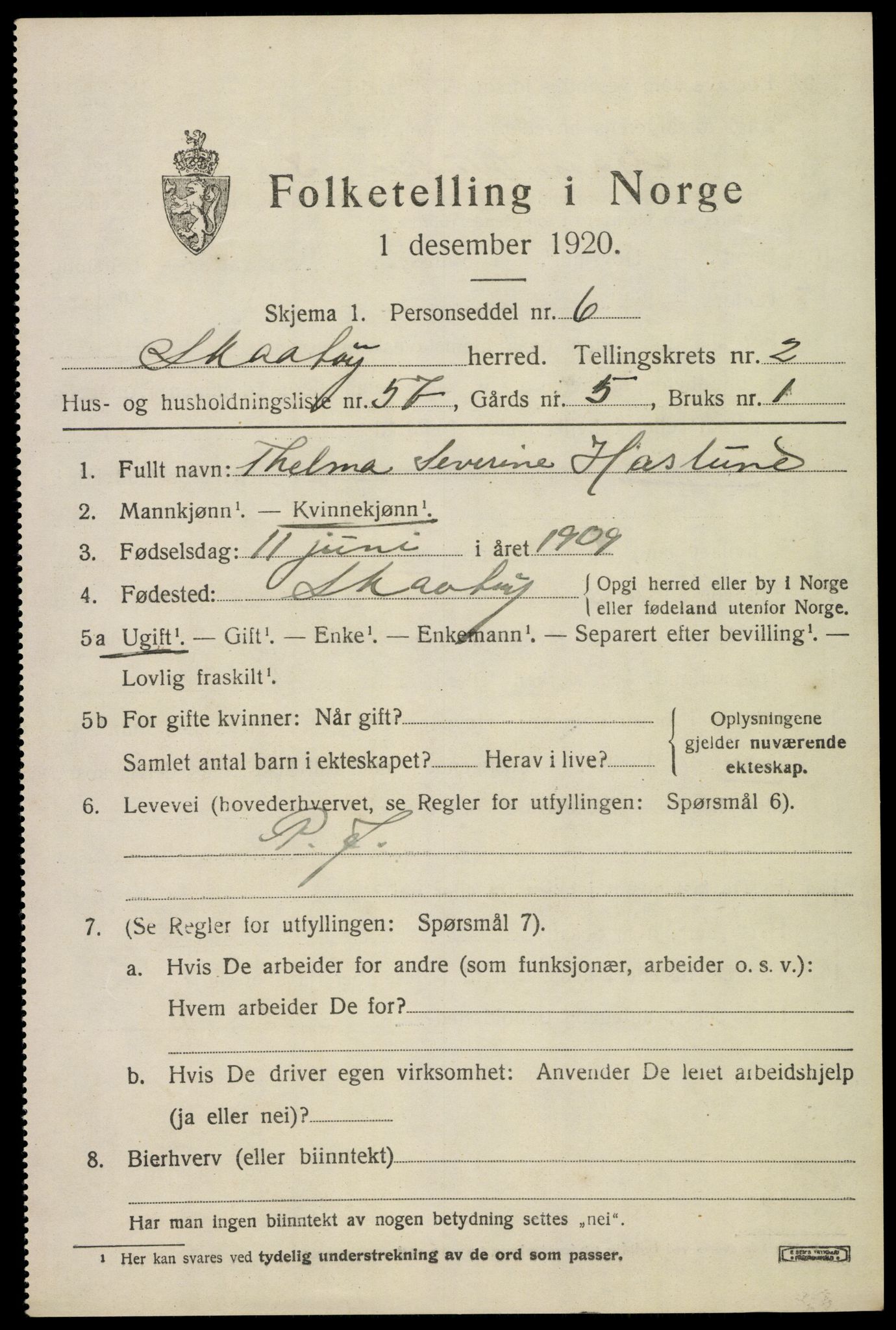 SAKO, 1920 census for Skåtøy, 1920, p. 2772