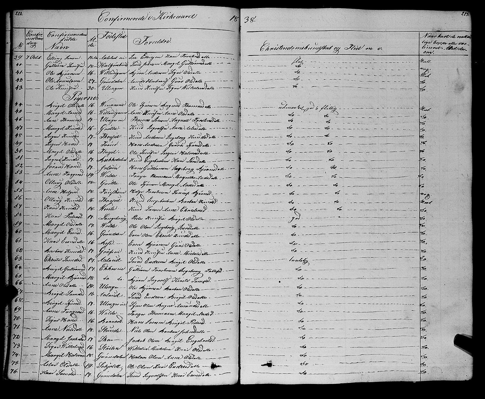 Gol kirkebøker, SAKO/A-226/F/Fa/L0002: Parish register (official) no. I 2, 1837-1863, p. 222-223