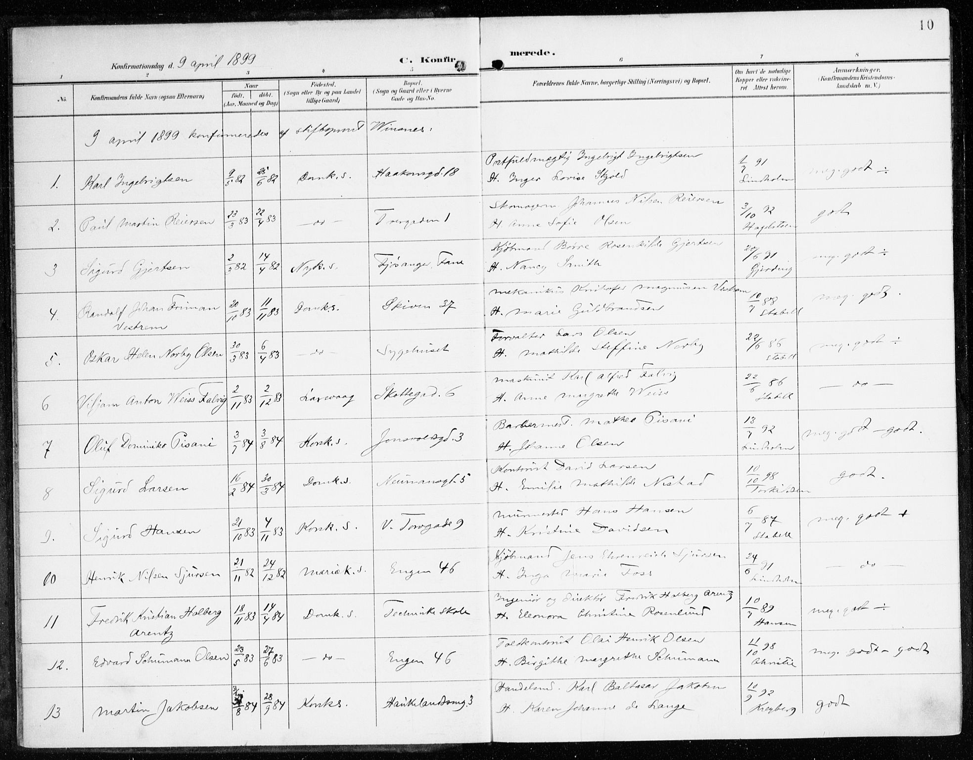 Domkirken sokneprestembete, SAB/A-74801/H/Haa/L0031: Parish register (official) no. C 6, 1898-1915, p. 10