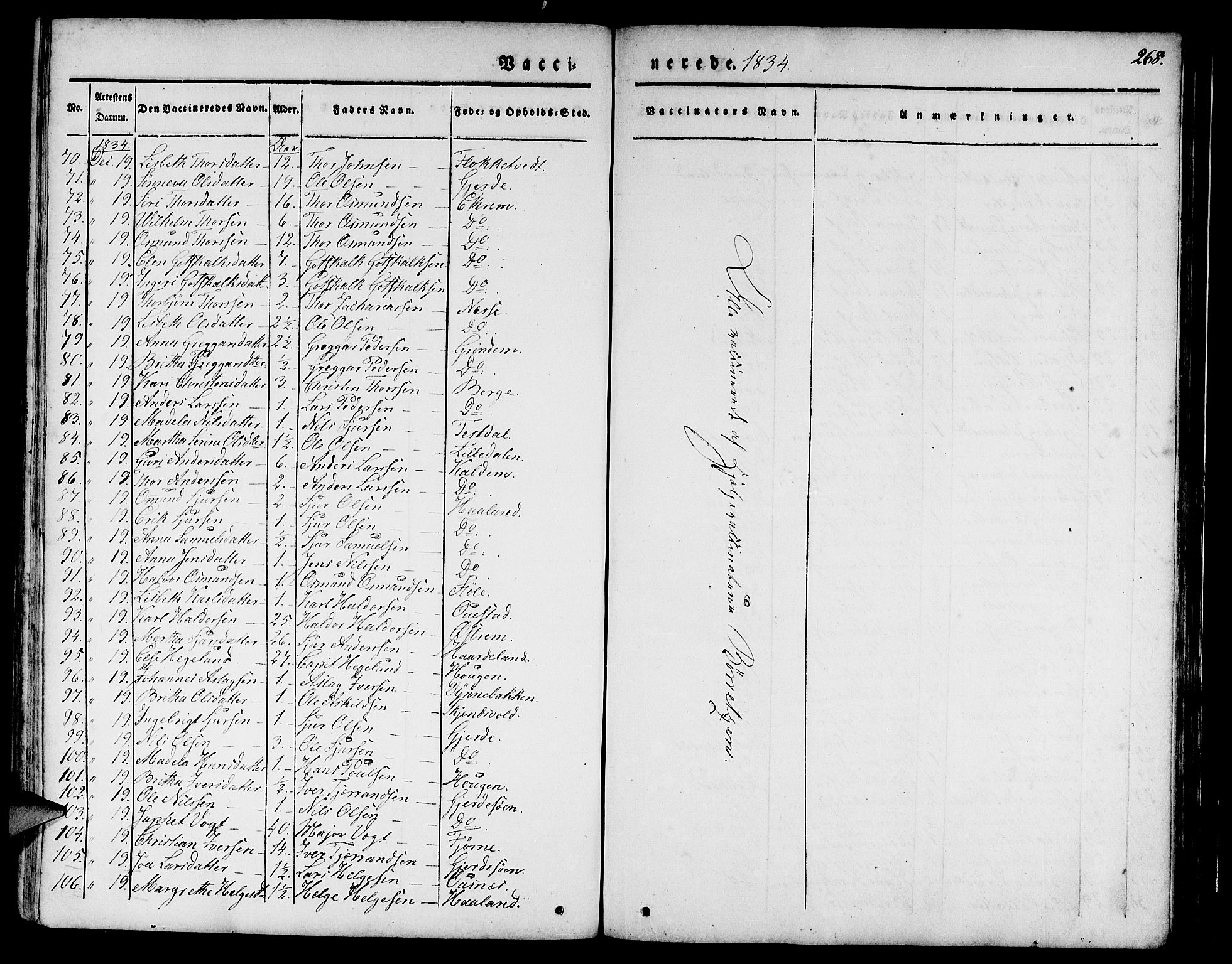 Etne sokneprestembete, AV/SAB-A-75001/H/Haa: Parish register (official) no. A 7, 1831-1847, p. 268