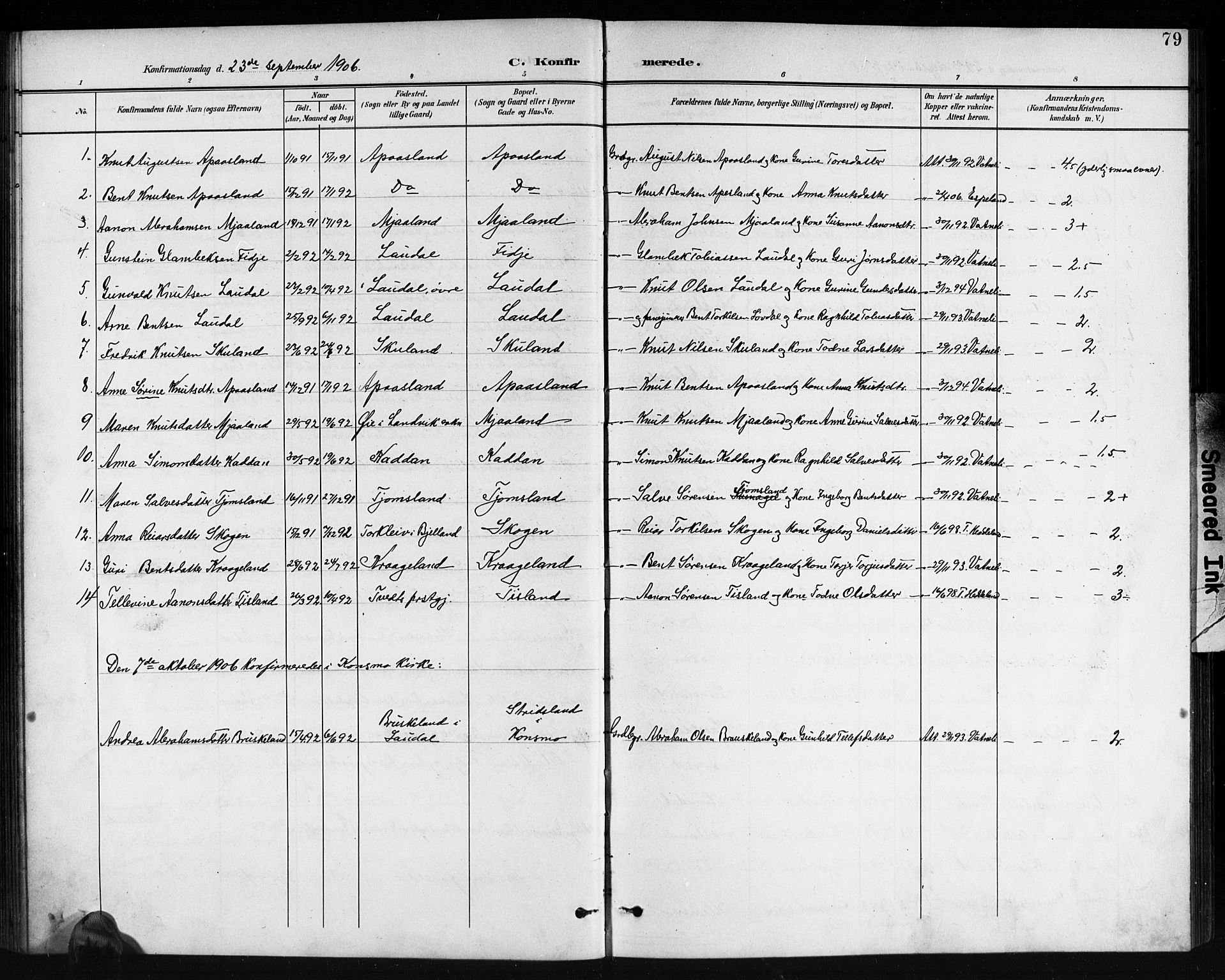 Holum sokneprestkontor, AV/SAK-1111-0022/F/Fb/Fbb/L0004: Parish register (copy) no. B 4, 1899-1920, p. 79