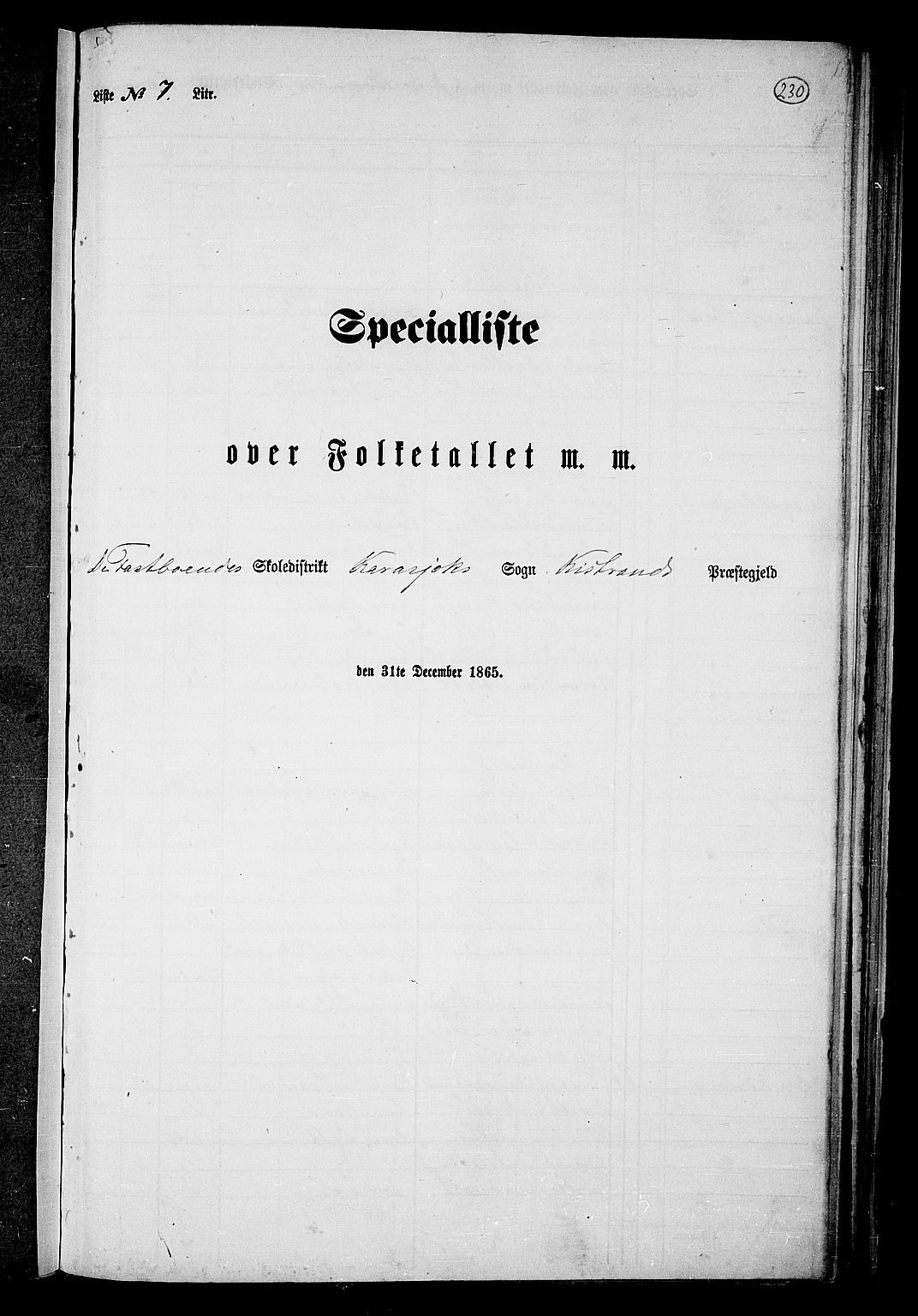 RA, 1865 census for Kistrand, 1865, p. 68