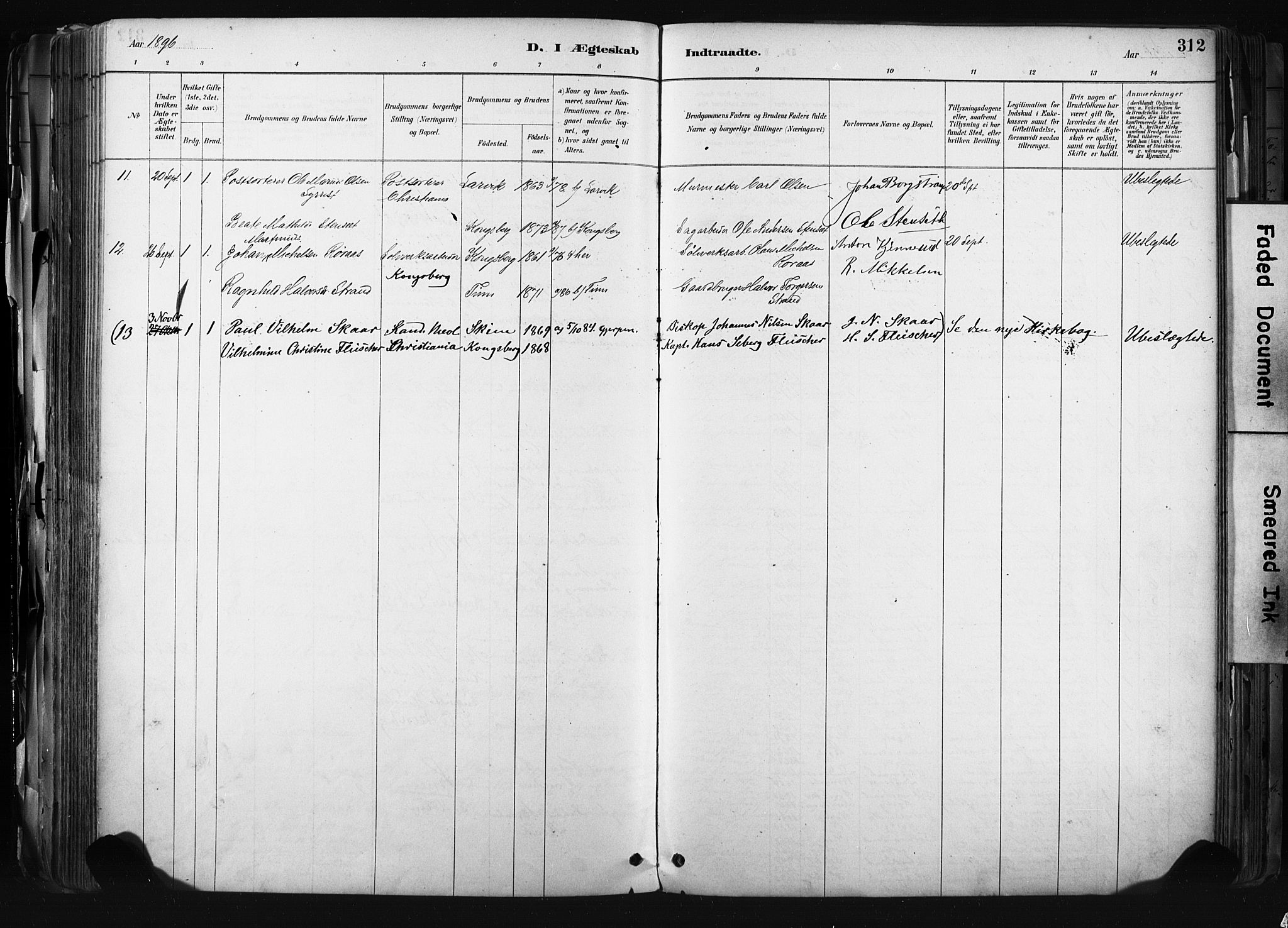 Kongsberg kirkebøker, AV/SAKO-A-22/F/Fb/L0002: Parish register (official) no. II 2, 1886-1896, p. 312