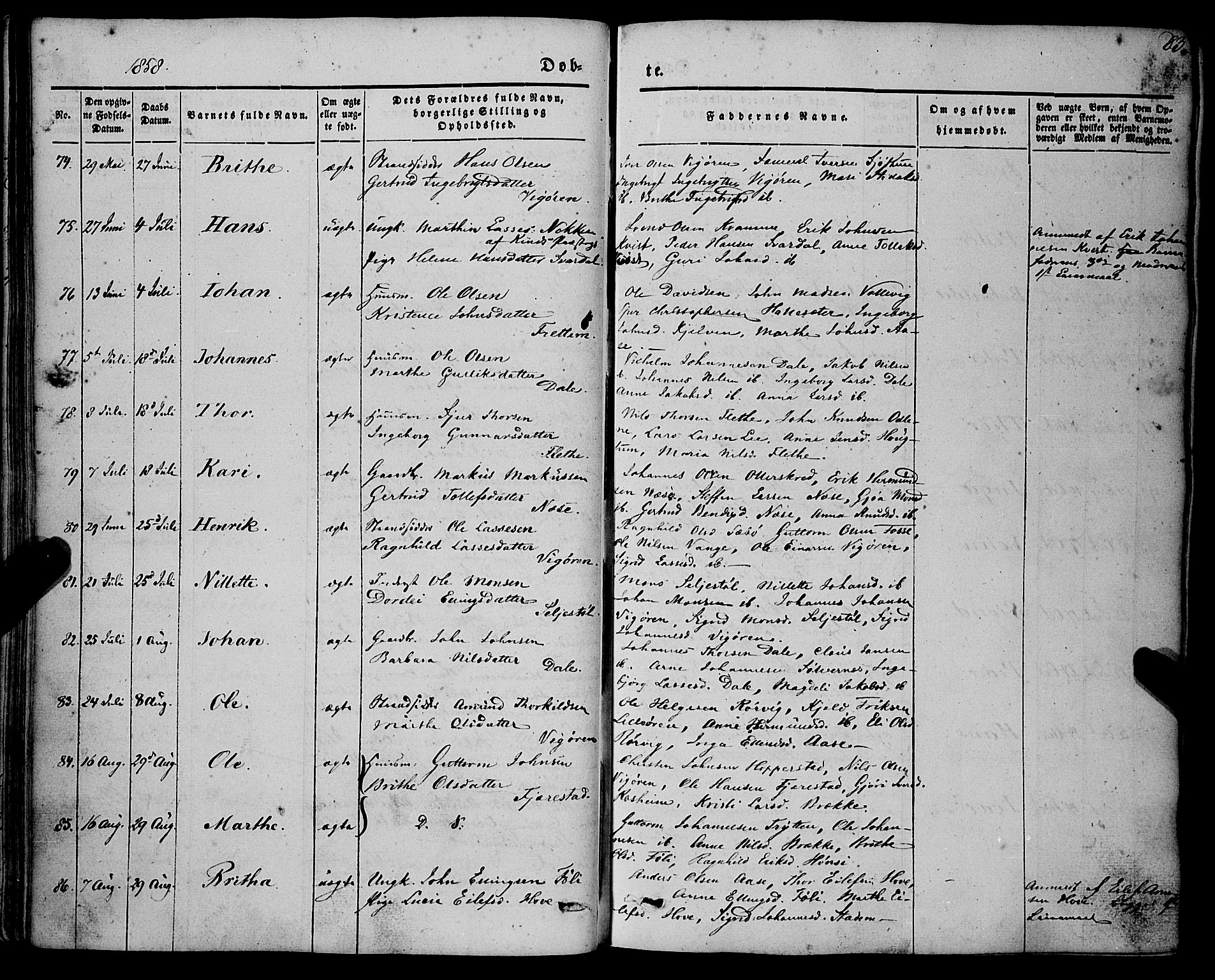 Vik sokneprestembete, AV/SAB-A-81501/H/Haa/Haaa/L0008: Parish register (official) no. A 8, 1846-1865, p. 83