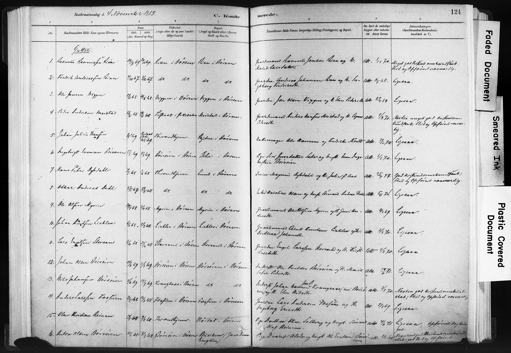 Ministerialprotokoller, klokkerbøker og fødselsregistre - Sør-Trøndelag, AV/SAT-A-1456/665/L0773: Parish register (official) no. 665A08, 1879-1905, p. 124