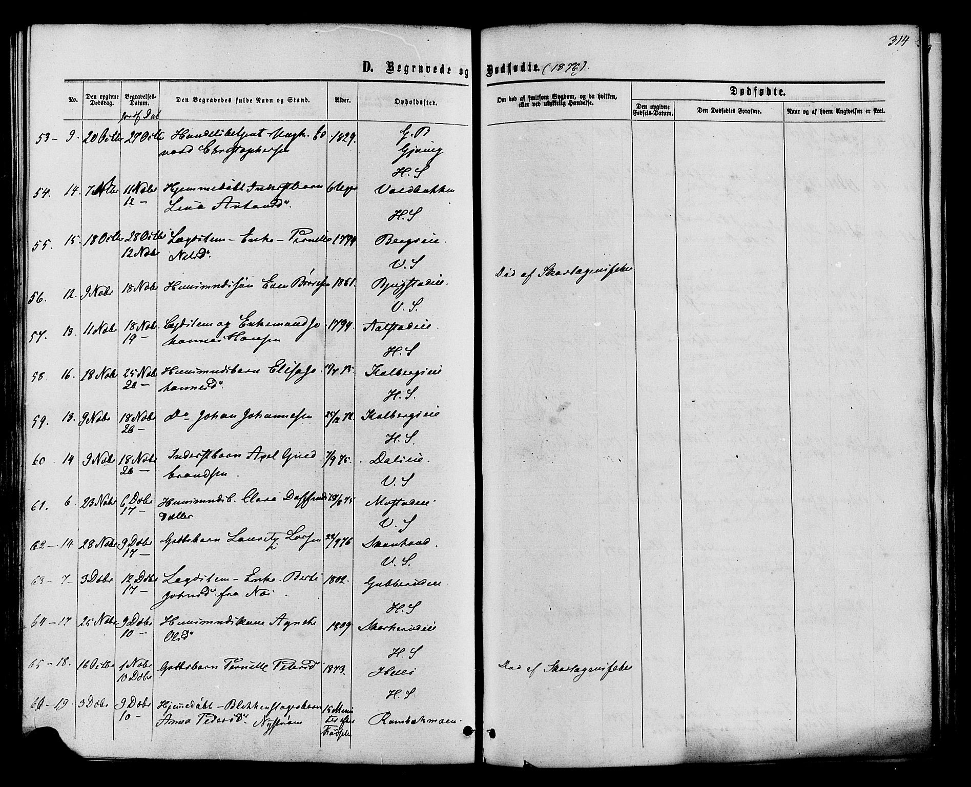 Vardal prestekontor, SAH/PREST-100/H/Ha/Haa/L0007: Parish register (official) no. 7, 1867-1878, p. 314