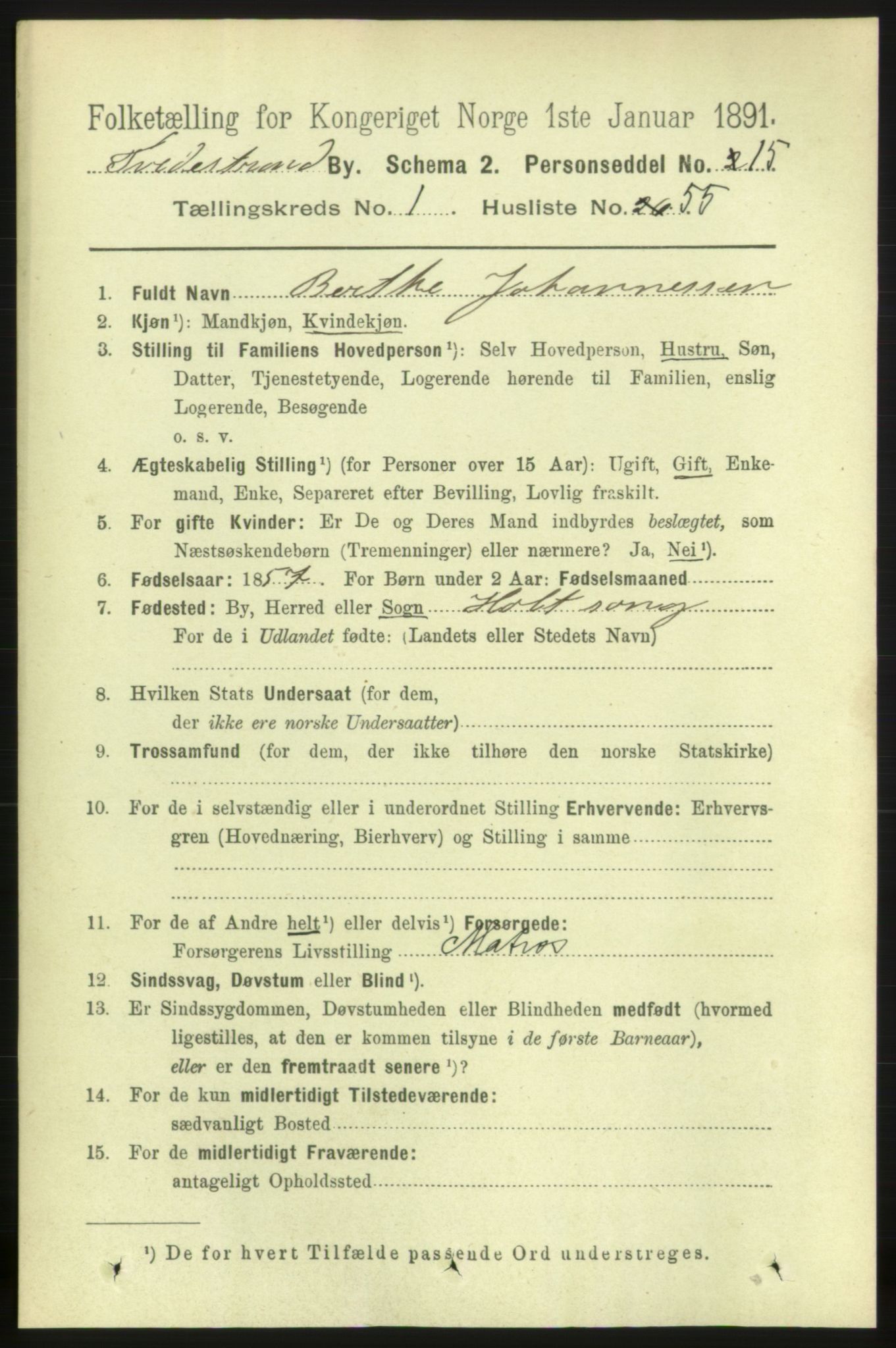 RA, 1891 census for 0902 Tvedestrand, 1891, p. 952