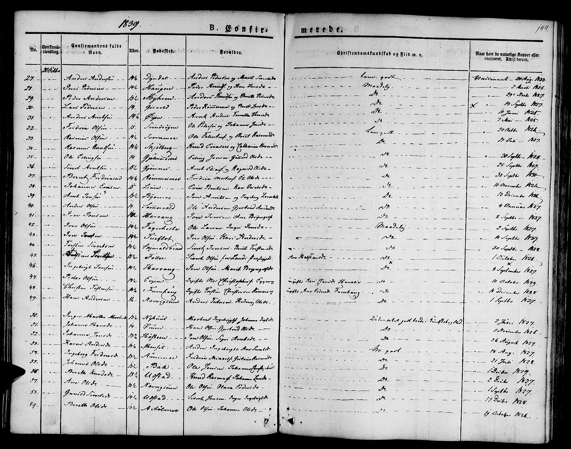 Ministerialprotokoller, klokkerbøker og fødselsregistre - Sør-Trøndelag, SAT/A-1456/668/L0804: Parish register (official) no. 668A04, 1826-1839, p. 144