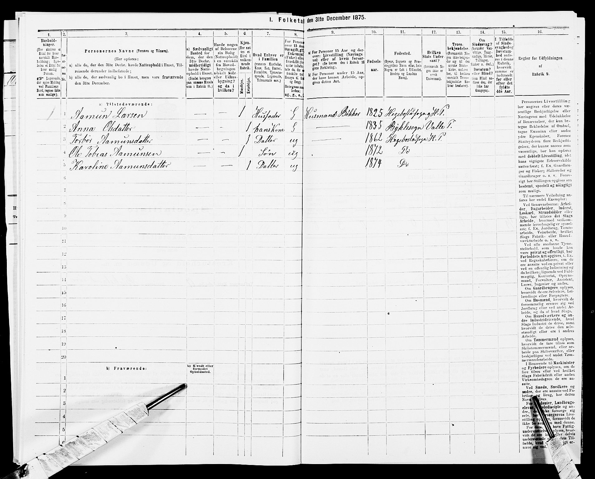 SAK, 1875 census for 1034P Hægebostad, 1875, p. 340