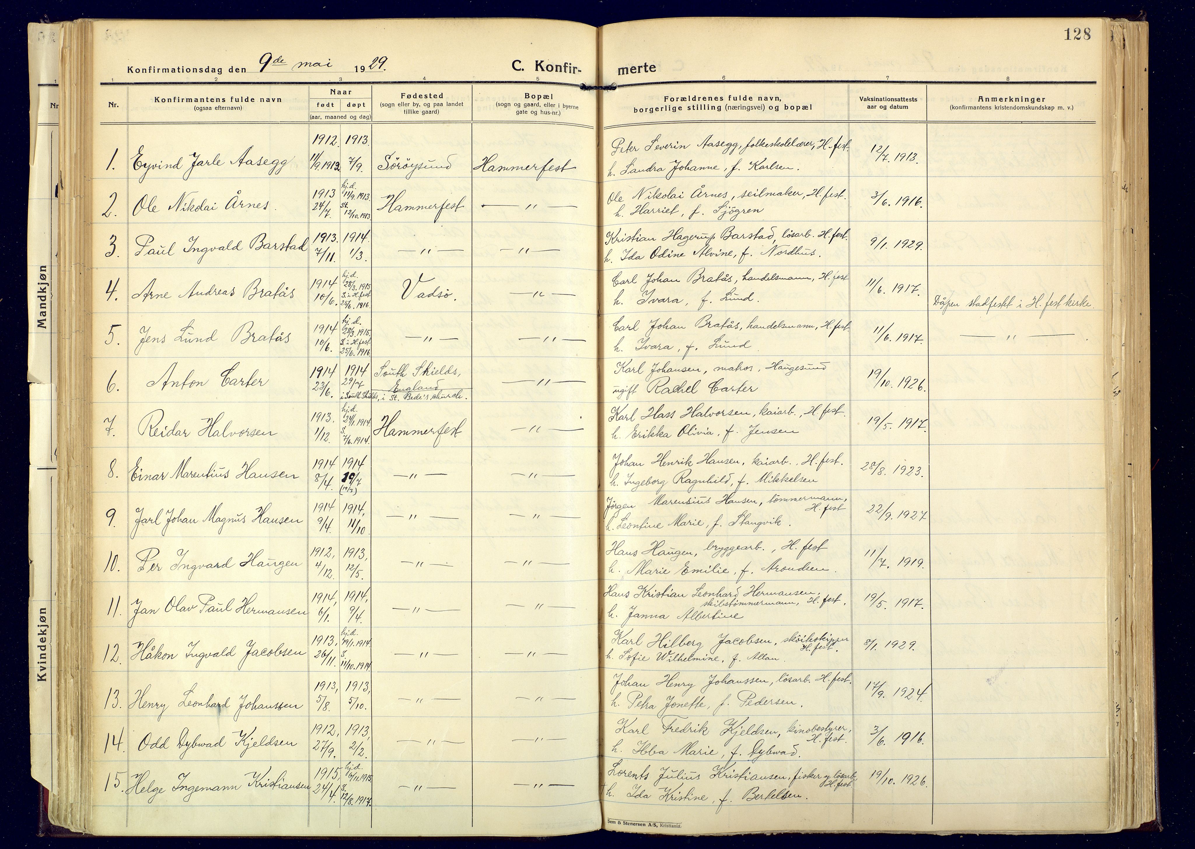 Hammerfest sokneprestkontor, AV/SATØ-S-1347/H/Ha/L0017.kirke: Parish register (official) no. 17, 1923-1933, p. 128